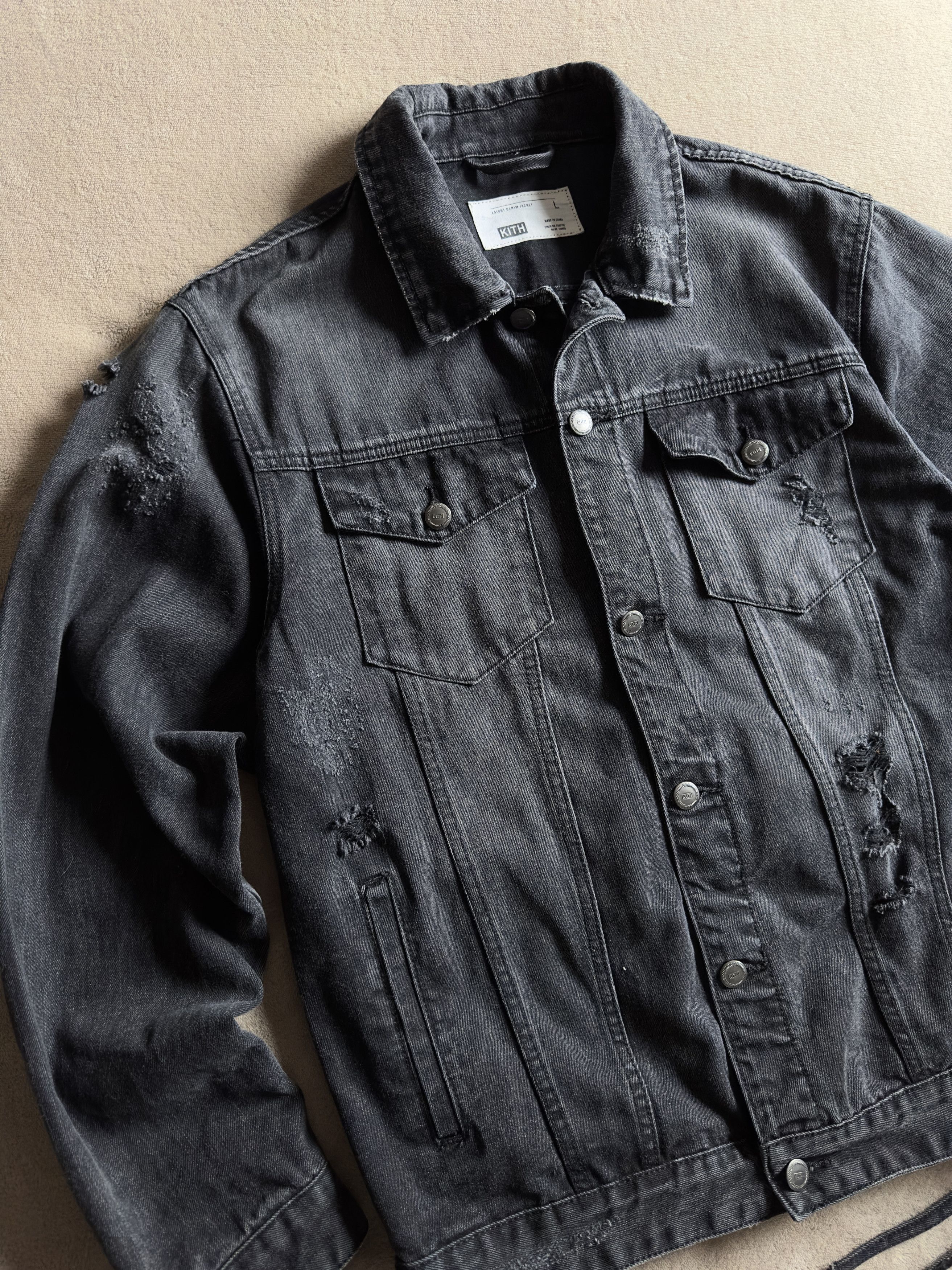 Kith KITH Distressed Denim Jacket Cotton Black sz.L Size US L / EU 52-54 / 3 - 6 Thumbnail