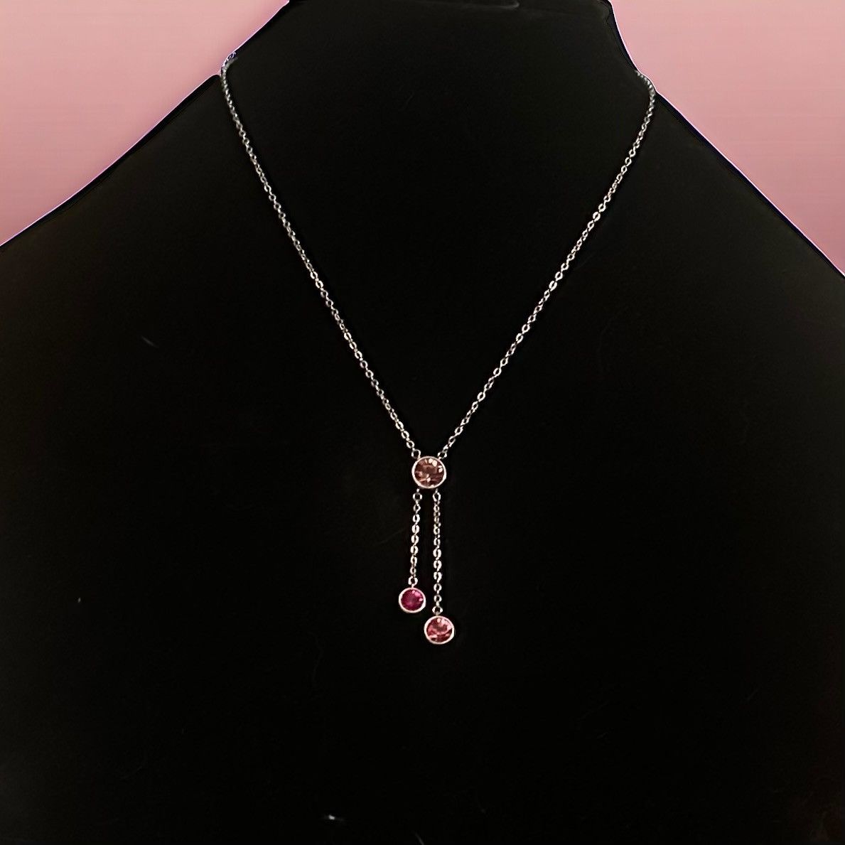 Other JCM silver tone pink crystals drop pendant necklace Size ONE SIZE - 1 Thumbnail