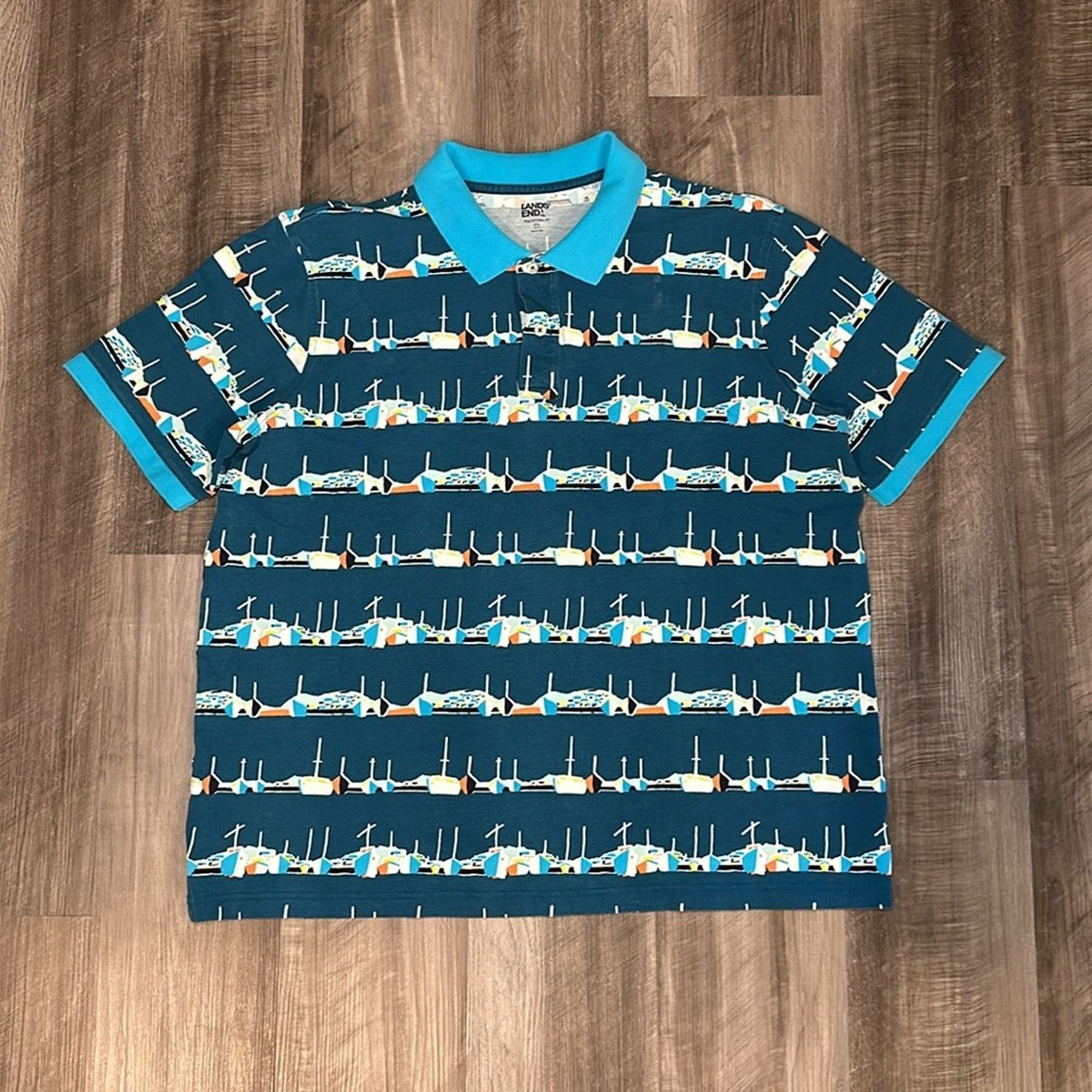 Lands' End Lands’ End Traditional Fit Docked Sailboats Polo - 2XL Size US XXL / EU 58 / 5 - 2 Thumbnail