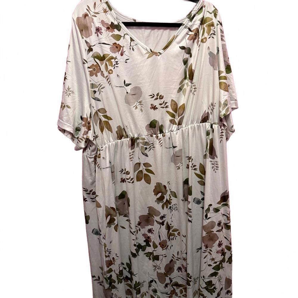 Designer Floral Print Maxi Dress with V-Neck Size 4XL / US 24-26 - 1 Thumbnail