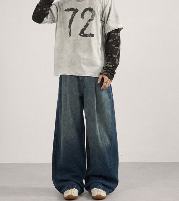 Japanese Brand Wide-leg men's street loose straight versatile jeans Size US 32 / EU 48 - 3 Thumbnail