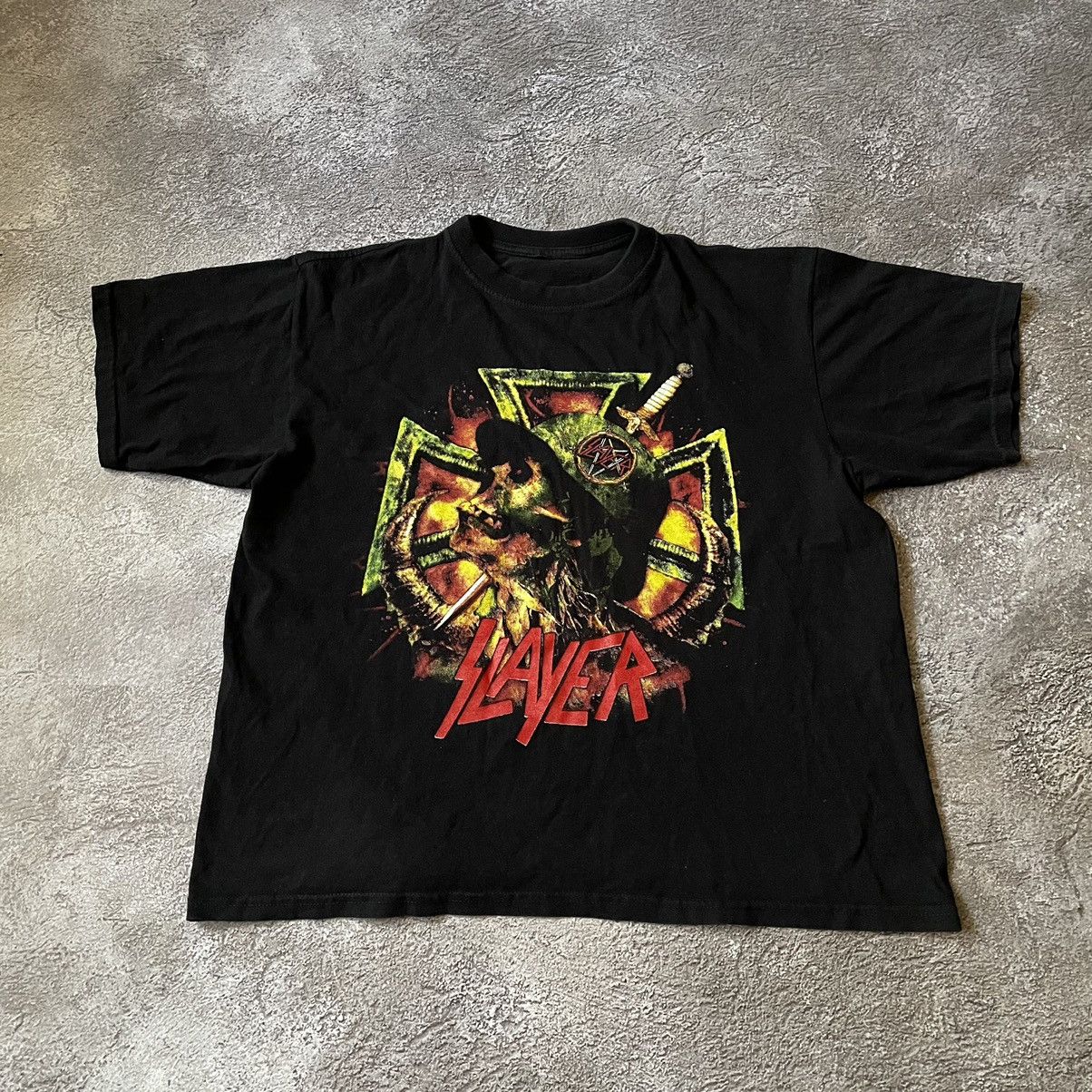 Vintage Vintage 90s Slayer Graphic Tee Thrashed Grunge Cropped M Size US M / EU 48-50 / 2 - 2 Thumbnail
