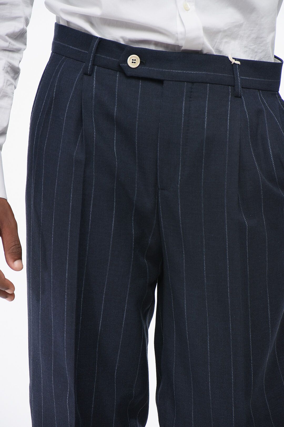 Brunello Cucinelli og1mm0825 Double-Pleated Cotton Blend Pant in Blue Size US 38 / EU 54 - 2 Thumbnail