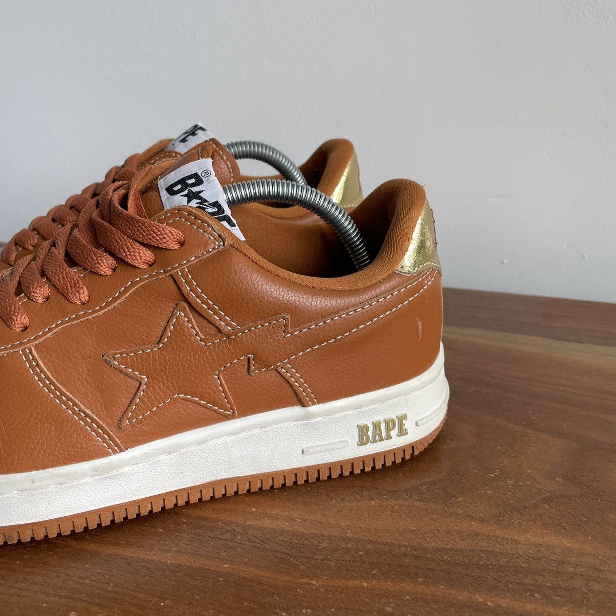 image of Bape Brown Leather Bapestas Shoes, Men's (Size 8)