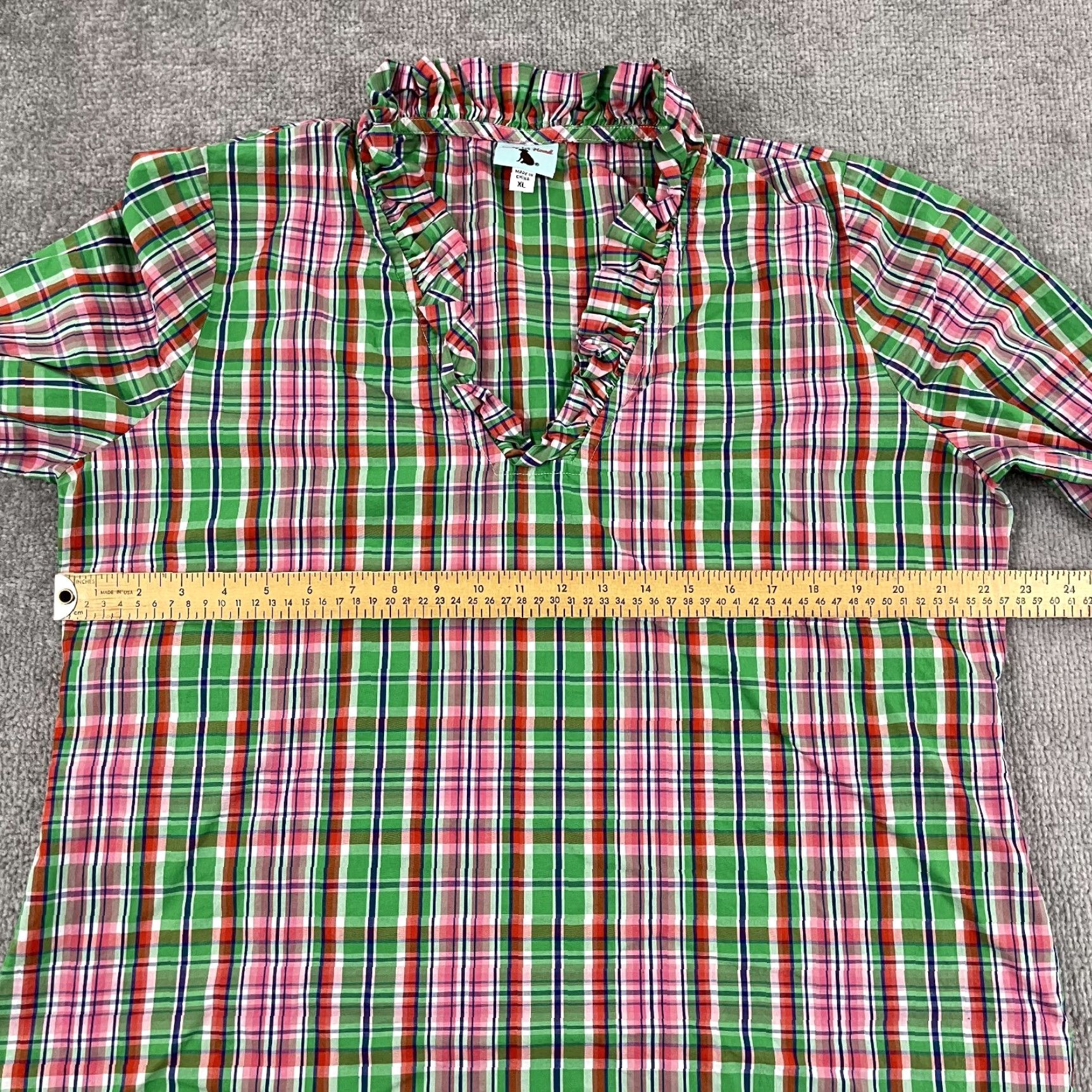 Pinko Haley & The Hound Blouse Womens XL Multicolor Plaid Ruffle V-Neck Top Casual 3/4 Sleeve Size XL / US 12-14 / IT 48-50 - 4 Thumbnail