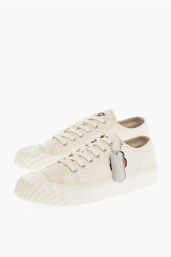 image of Paris Canvas Kenzoschool Low-Top Sneakers With Flower Embroi in White, Women's (Size 8)
