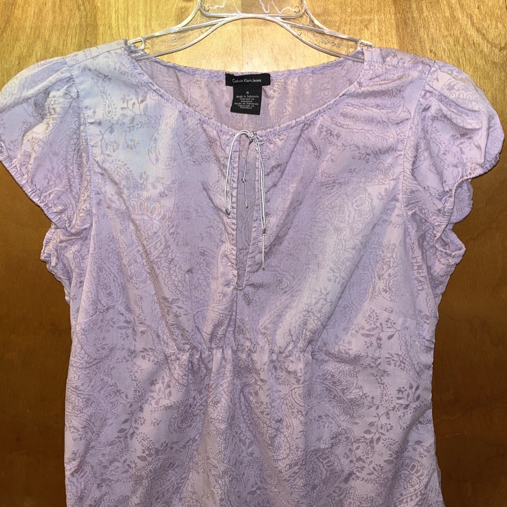 Vintage CALVIN KLEIN JEANS Women Purple Paisley Short Sleeve Blouse Medium Size M / US 6-8 / IT 42-44 - 2 Thumbnail