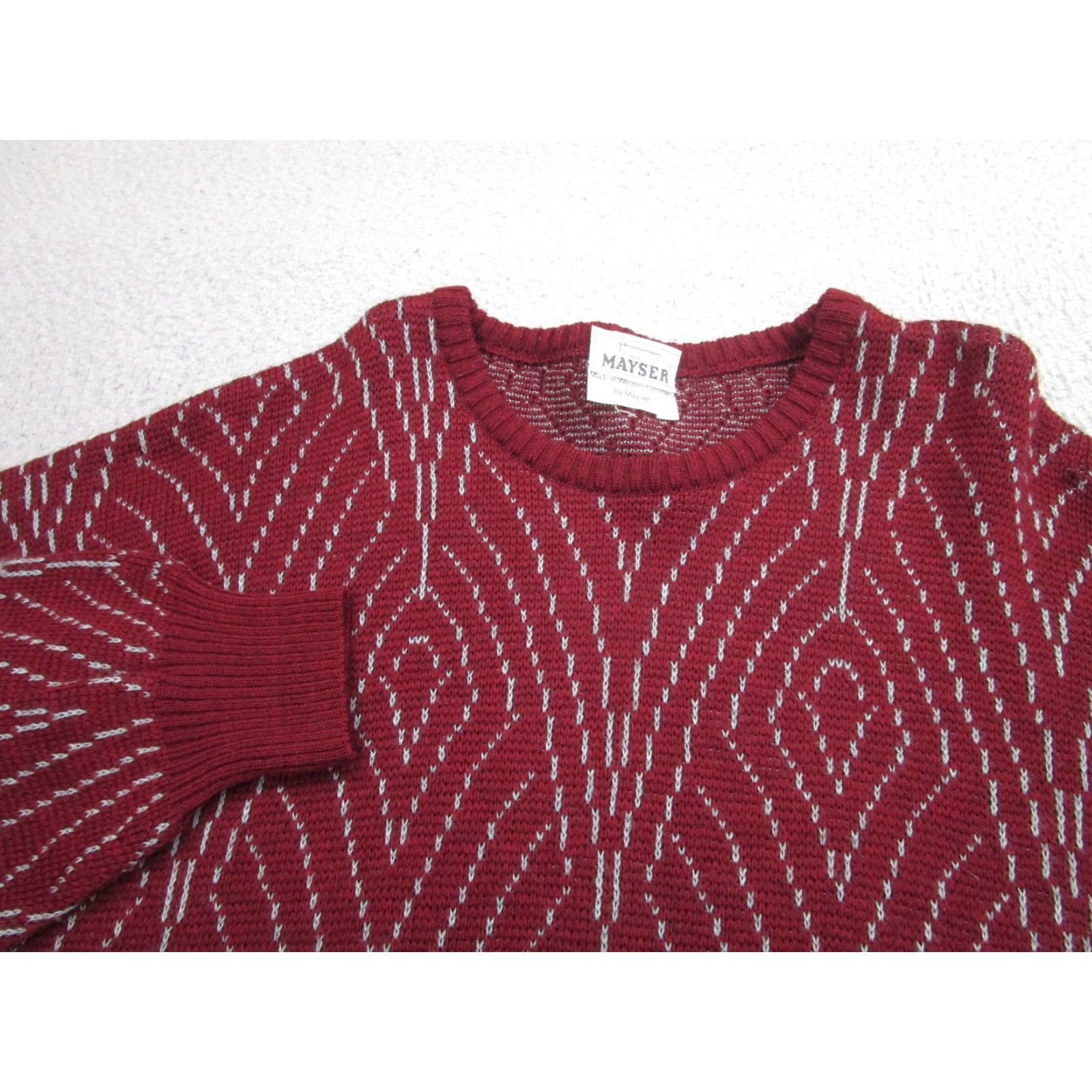 Vintage VINTAGE Mayser Sweater Mens Large Red Wool Blend 80s Art Deco Knit Pullover Geometric Retro Size US L / EU 52-54 / 3 - 3 Thumbnail
