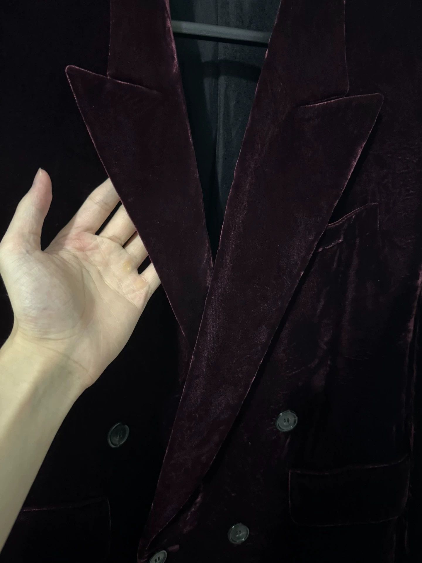 Saint Laurent Paris Saint Laurent Double-Breasted Deep Burgundy Velvet Suit Size 42R - 5 Thumbnail