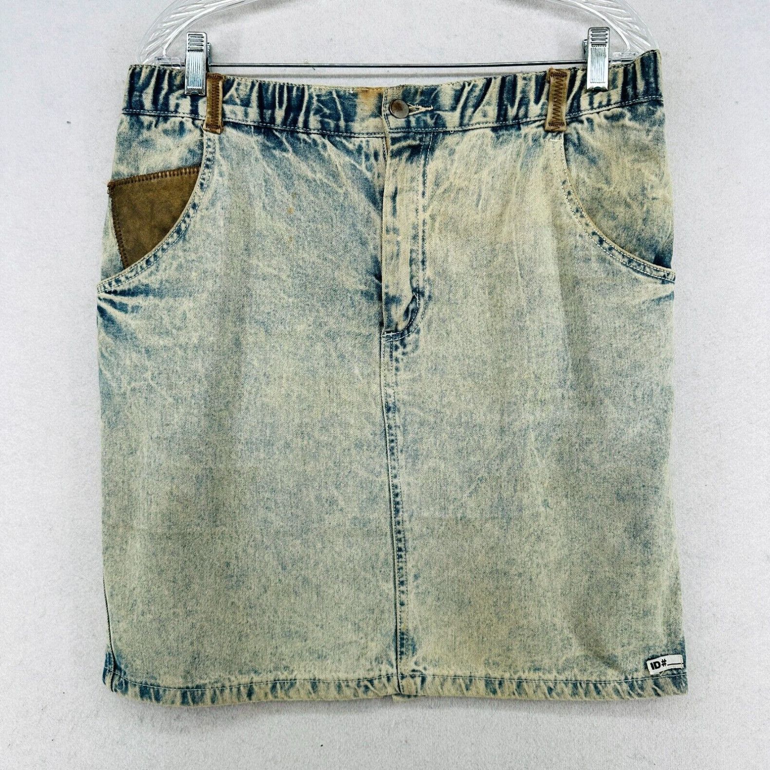 image of Id Official Identification Neiman Marcus Skirt 2 Acid Wash Denim Leather 80's VTG in White, Women's