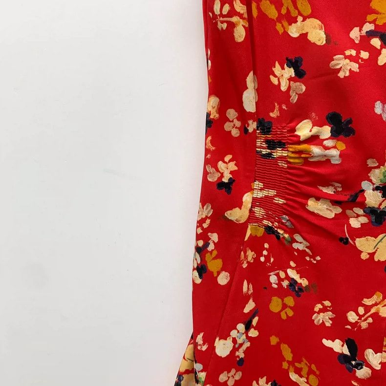 Dior Dior Red painting pigment printed silk V-neck dress 2504-Ne Size XS / US 0-2 / IT 36-38 - 4 Thumbnail