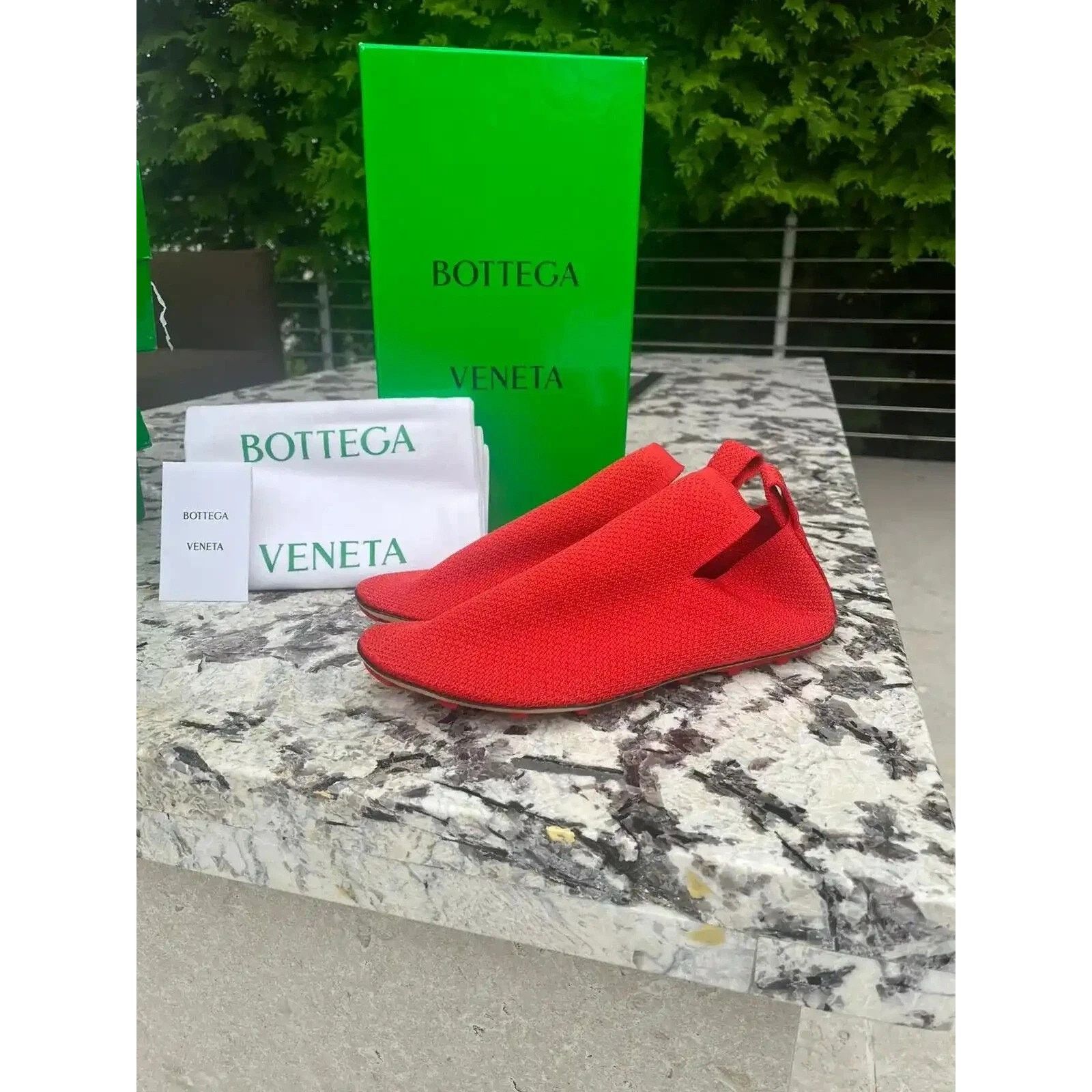 Bottega Veneta o1rshd1 Lattice Slipper Tech Knit Stretch Shoes Bright Red Size US 11 / EU 44 - 2 Thumbnail