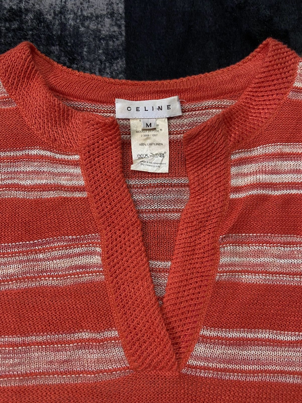 Celine Rare Vintage Celine Orange V Neck Stripe Knitwear Size M / US 6-8 / IT 42-44 - 5 Thumbnail