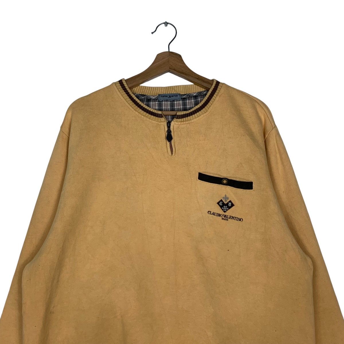 Japanese Brand CLAUDIO VALENTINO Single Pocket Yellow Sweatshirt #1530-C69 Size US L / EU 52-54 / 3 - 2 Thumbnail
