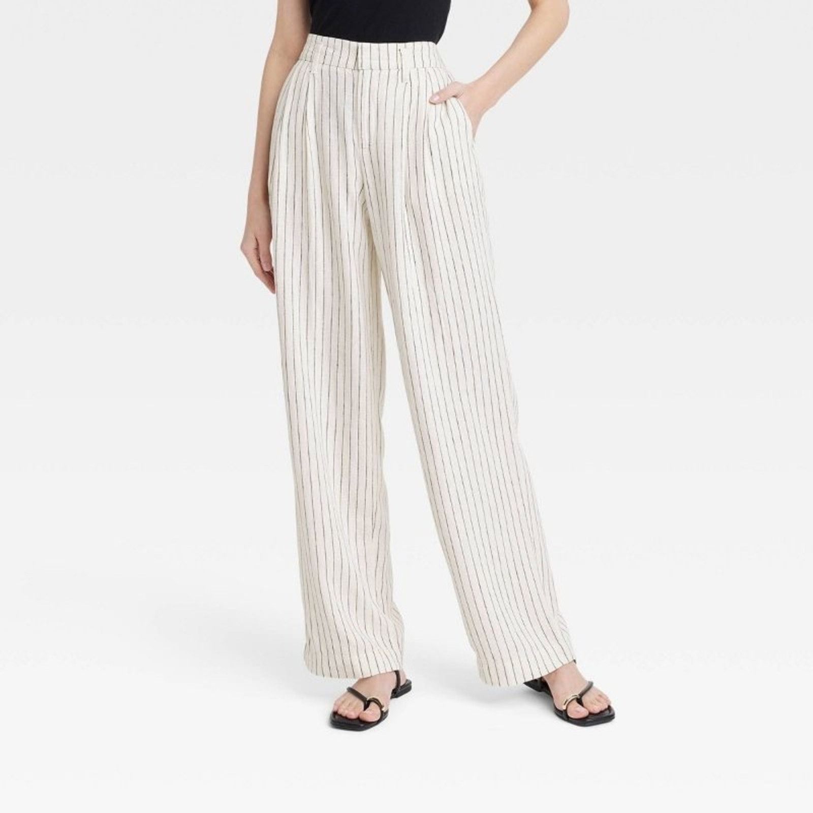 Target Basics Women's High-Rise Linen Pleat Front Straight Trousers= Size 36" / US 14 / IT 50 - 1 Thumbnail