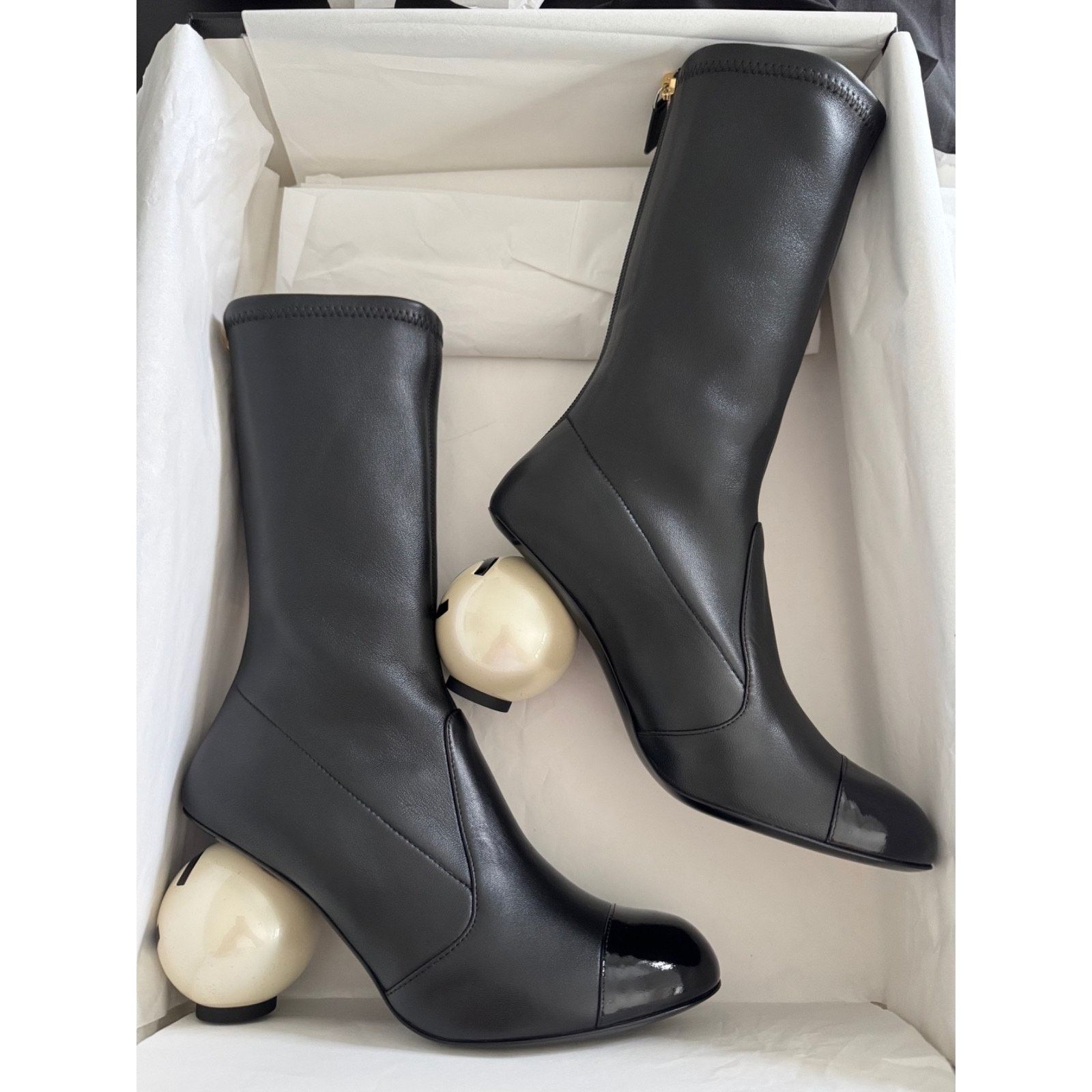 Chanel Ball Heel CC Logo Stretch Leather Calf Boots 37.5 Size US 7.5 / IT 37.5 - 4 Thumbnail