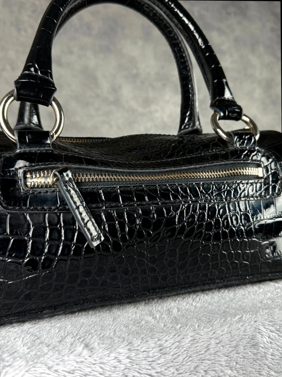 Guess Guess Patent Croc Handbag Black Bow Coquette Size ONE SIZE - 6 Thumbnail