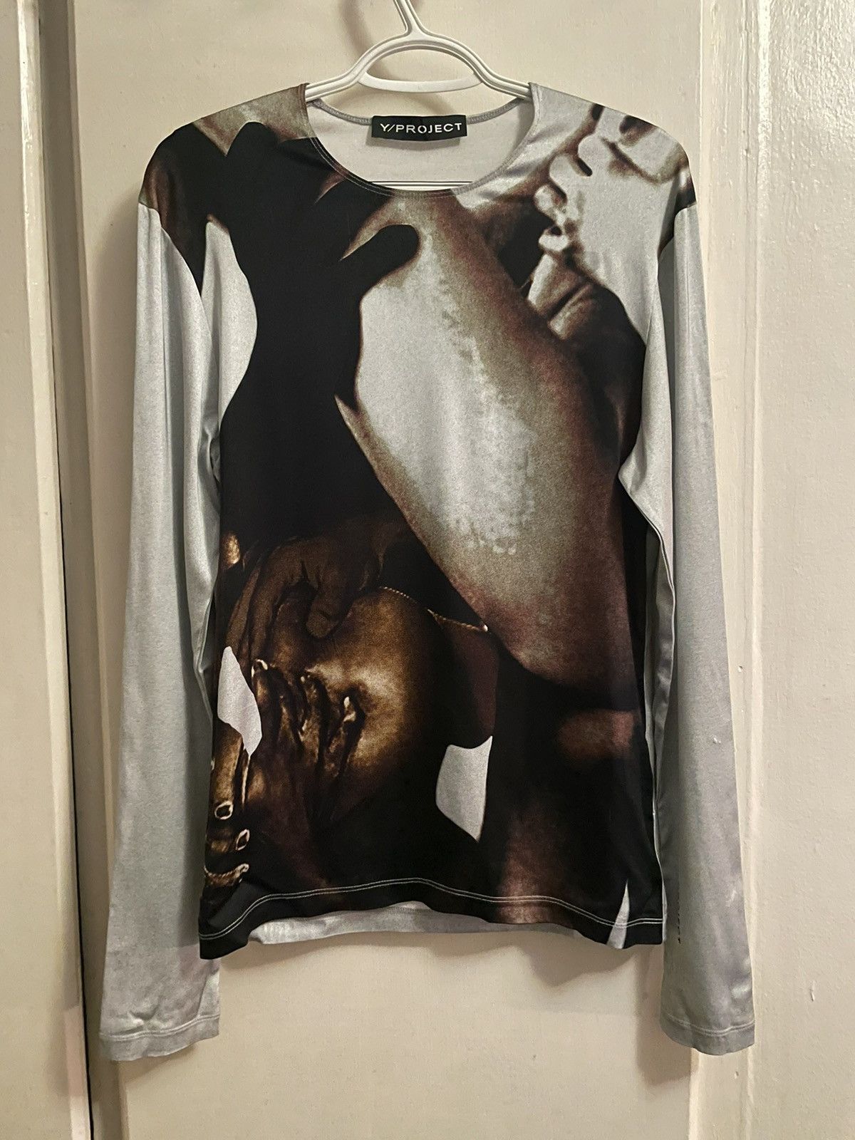image of Yproject Body Collage Fitted Top in Silver, Men's (Size Medium)