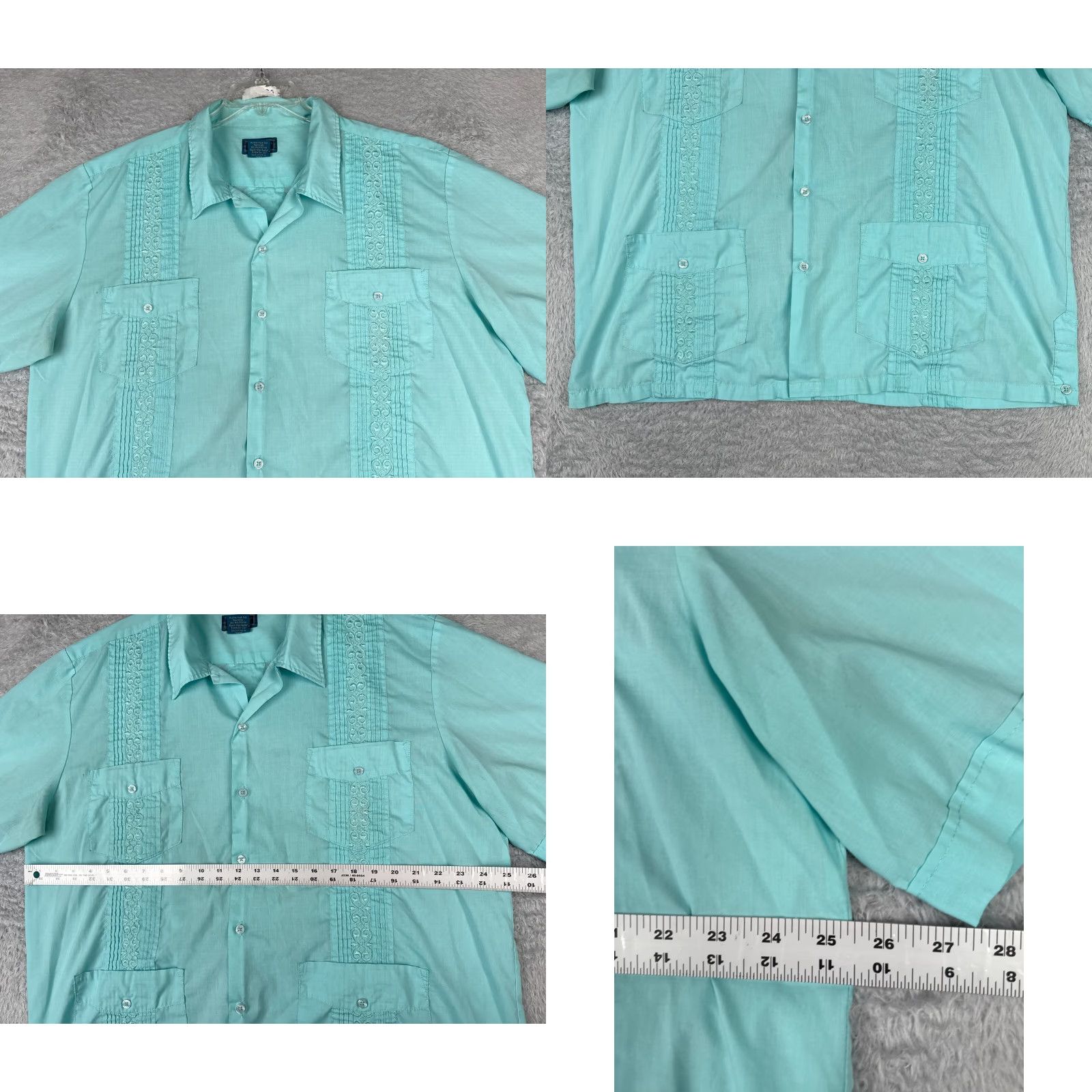 Vintage Tropicool Guayabera Shirt Men XL Blue 4 Pocket Short Sleeve Polyester Blend Button-Up Casual Aloha Beach Hawaiian Vacation Resort Mens Size US XL / EU 56 / 4 - 8 Thumbnail