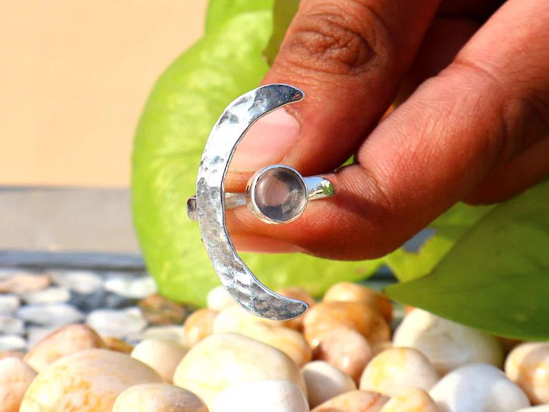 Handmade Crystal Quartz Ring, 925 Silver Ring, Handmade Open Jewelry, Size ONE SIZE - 1 Thumbnail