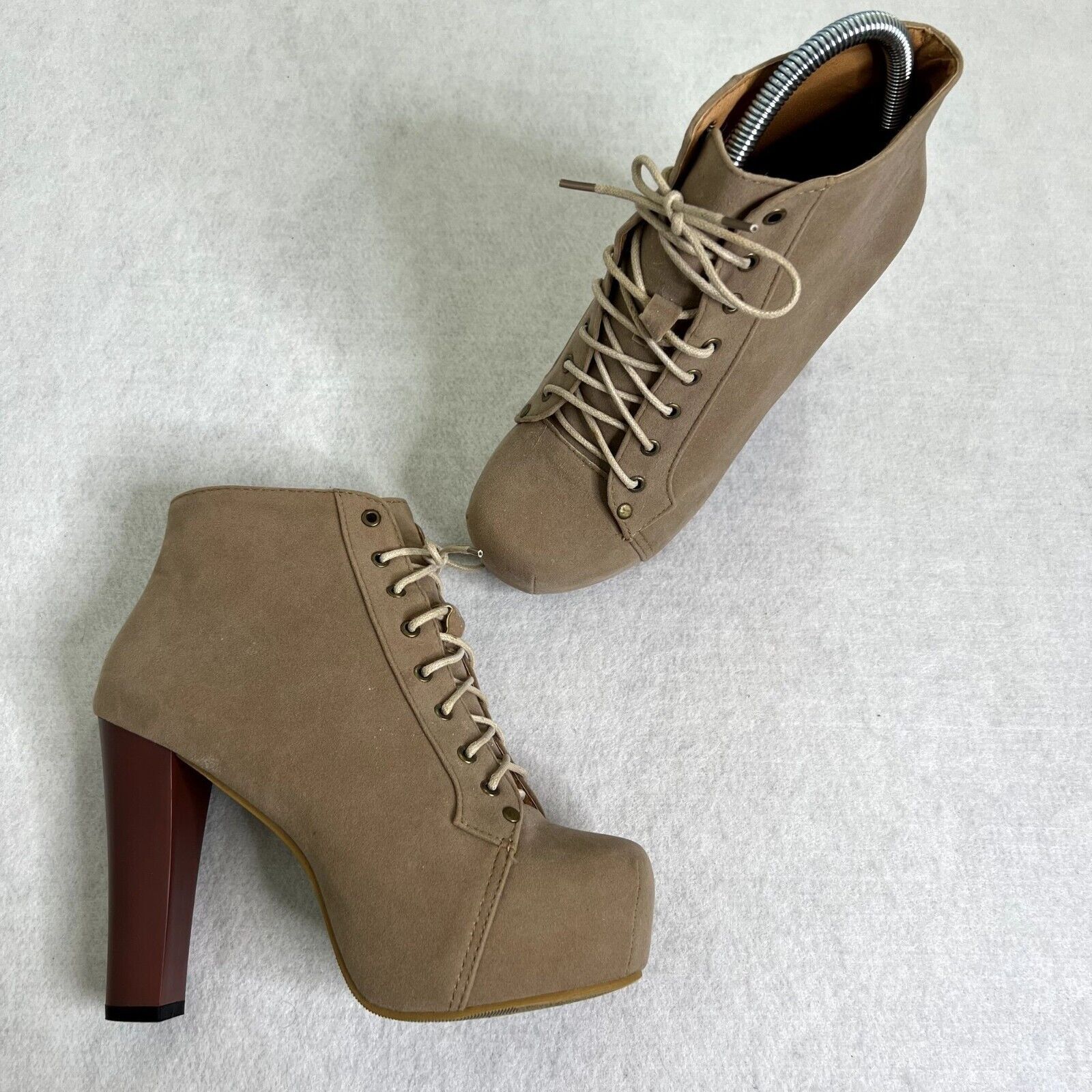 Other Tan Platform Heel Lace Up Ankle Booties Size US 7.5 / IT 37.5 - 1 Thumbnail