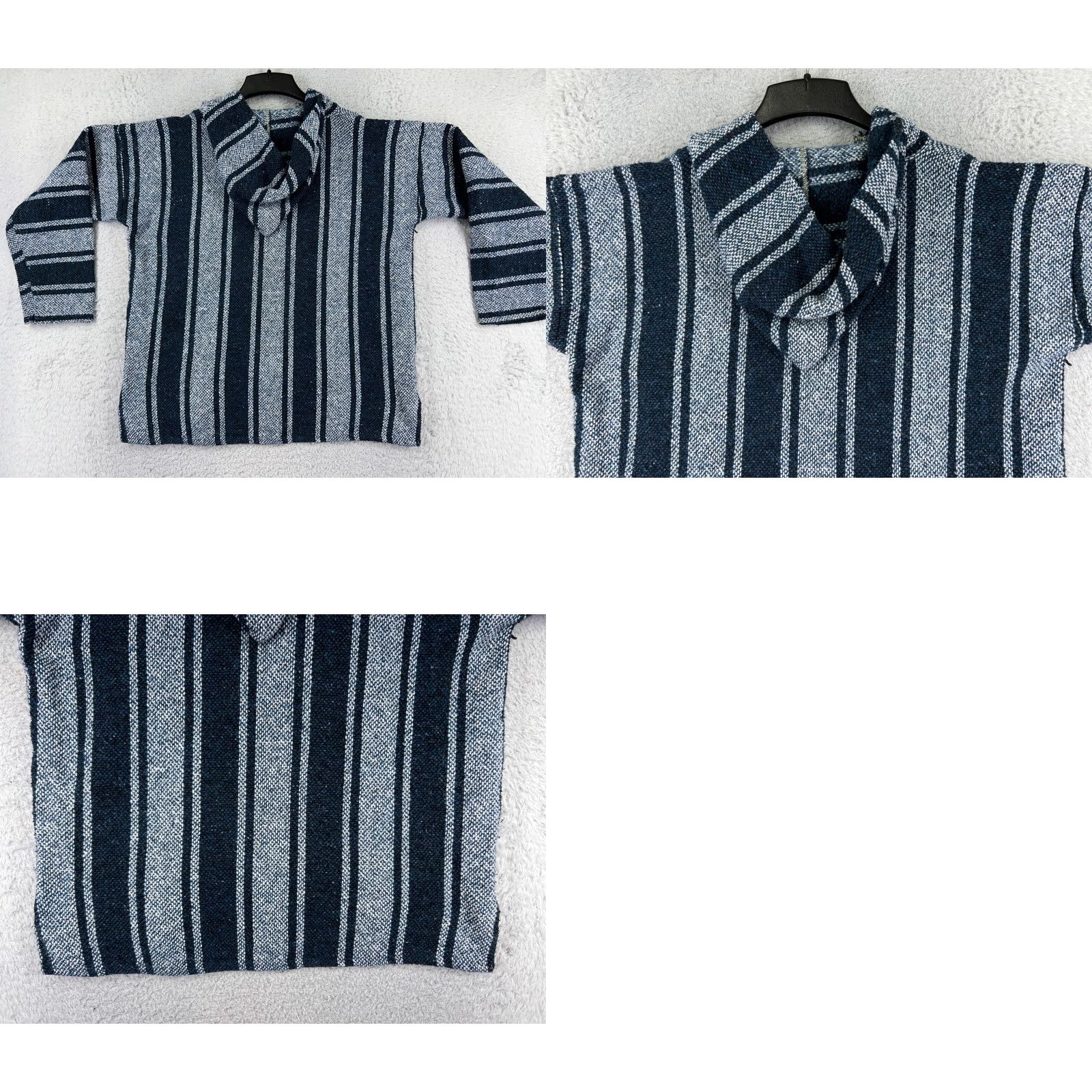 Vintage Baja Hoodie Men XL Blue Stripe Pocket Sweater Drug Rug Poncho Mexico Hooded Pullover All Seasons Casual Cardi B Size US XL / EU 56 / 4 - 9 Thumbnail
