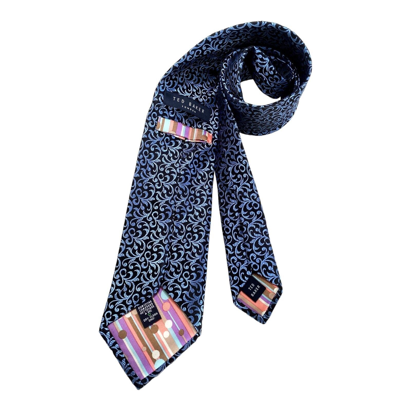Ted Baker TED BAKER Blue Baroque Luxury Silk Tie Hand Tailed In USA W: Size ONE SIZE - 1 Thumbnail