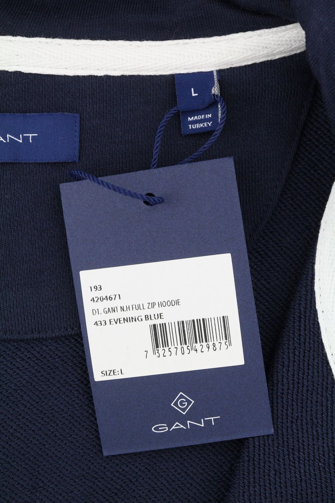 Gant N.H FULL ZIP L Evening Blue Logo Hoodie 87220 Size L / US 10 / IT 46 - 7 Thumbnail