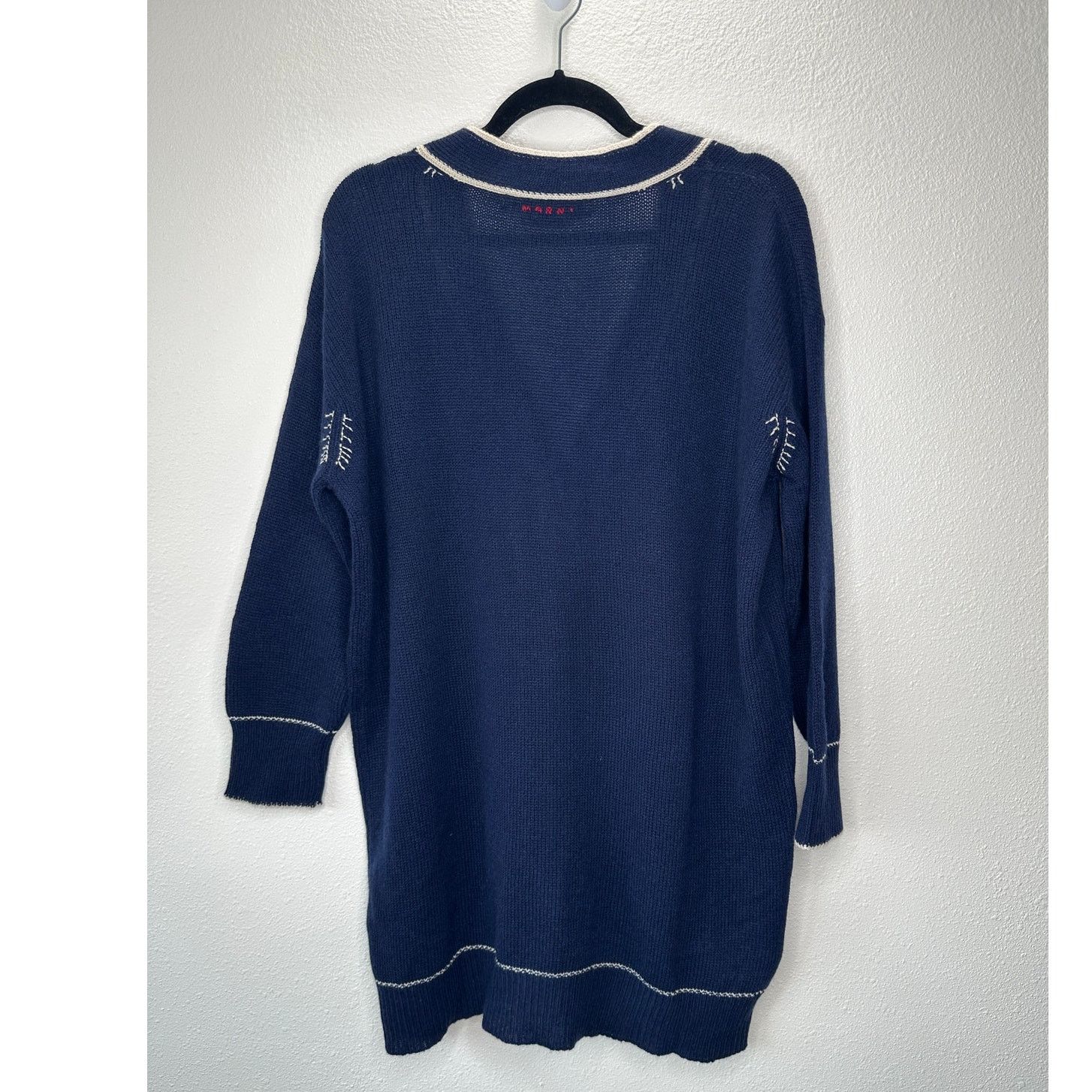 Marni Marni Navy Cream Whip Stitch V-Neck Button Cardigan 42 / XL Size XL / US 12-14 / IT 48-50 - 5 Thumbnail