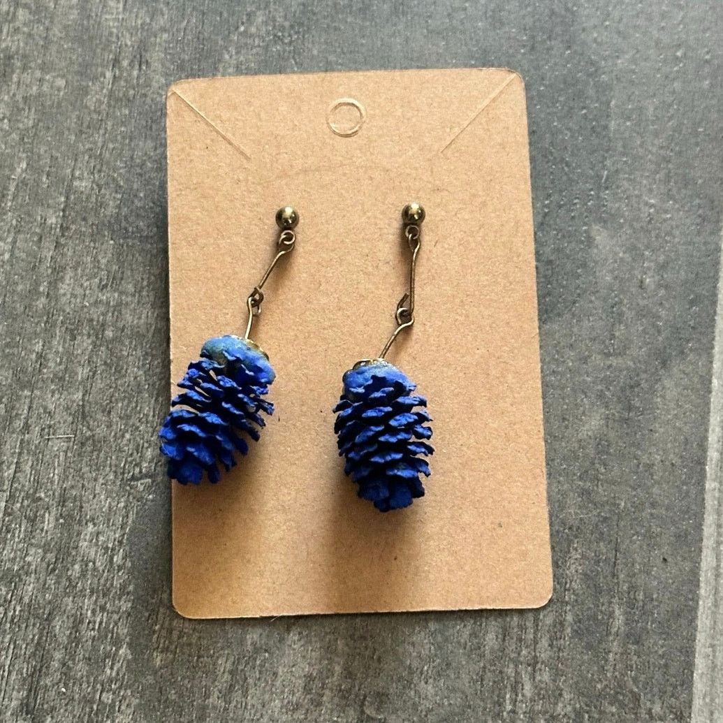 Handmade dark blue pinecone dangly earrings Size ONE SIZE - 1 Thumbnail