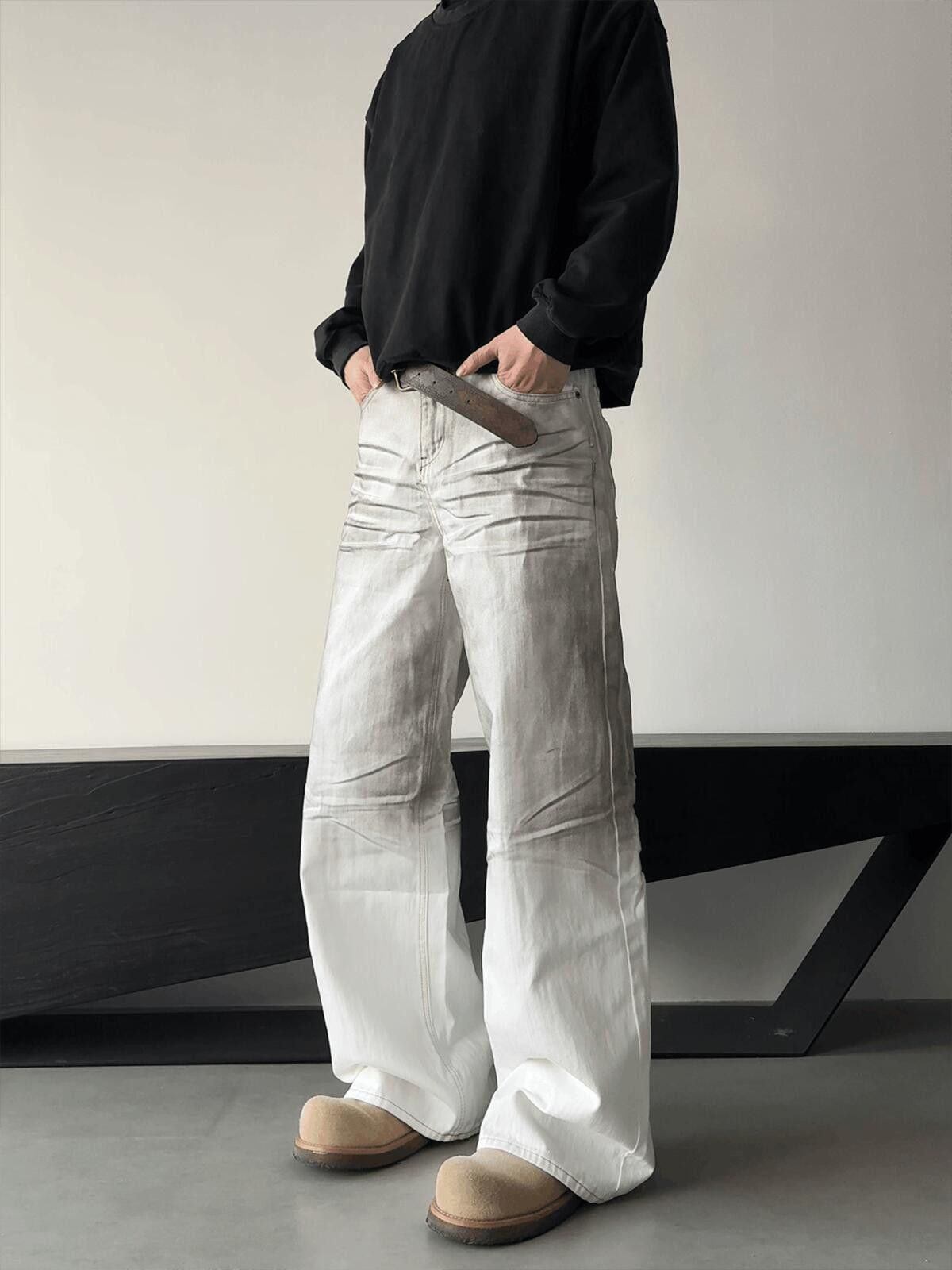 Jean White Baggy Flare Jeans, Wide Leg Jeans Size US 32 / EU 48 - 4 Thumbnail