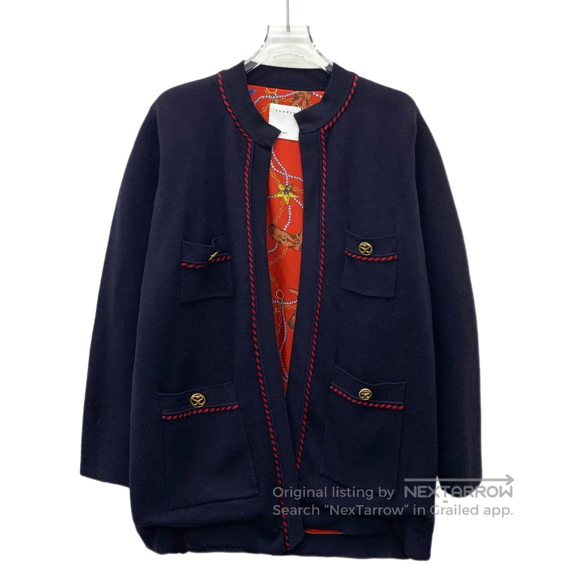 Sandro SANDRO Navy Blue Multi-Pocket Crew Neck Long Sleeve Cardig Size US S / EU 44-46 / 1 - 1 Thumbnail