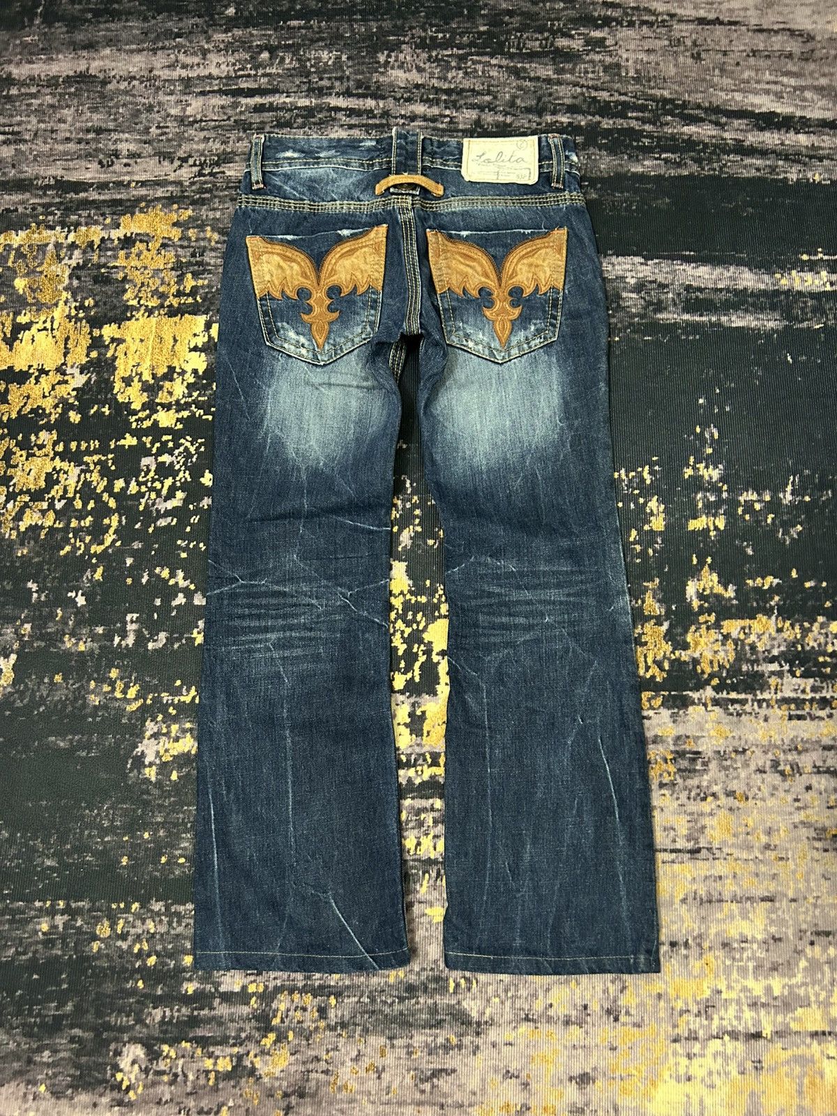 Tornado Mart Lolita Mud Clawmark Leather Pocket Back Flare Jeans Size US 30 / EU 46 - 1 Thumbnail