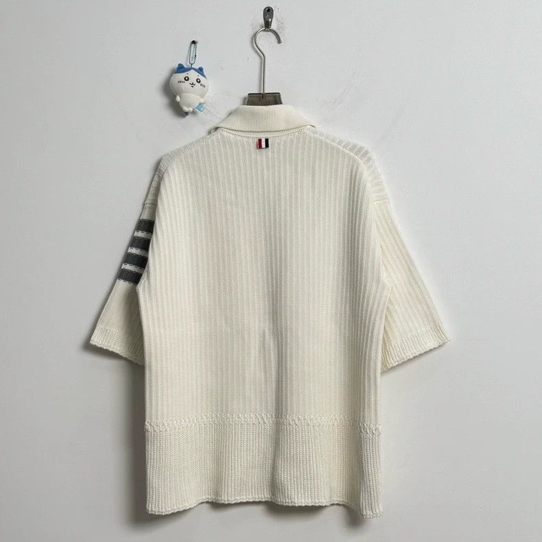 Thom Browne Thom Browne size0 White four stripe Polo collar knit mid sl Size US XS / EU 42 / 0 - 3 Thumbnail