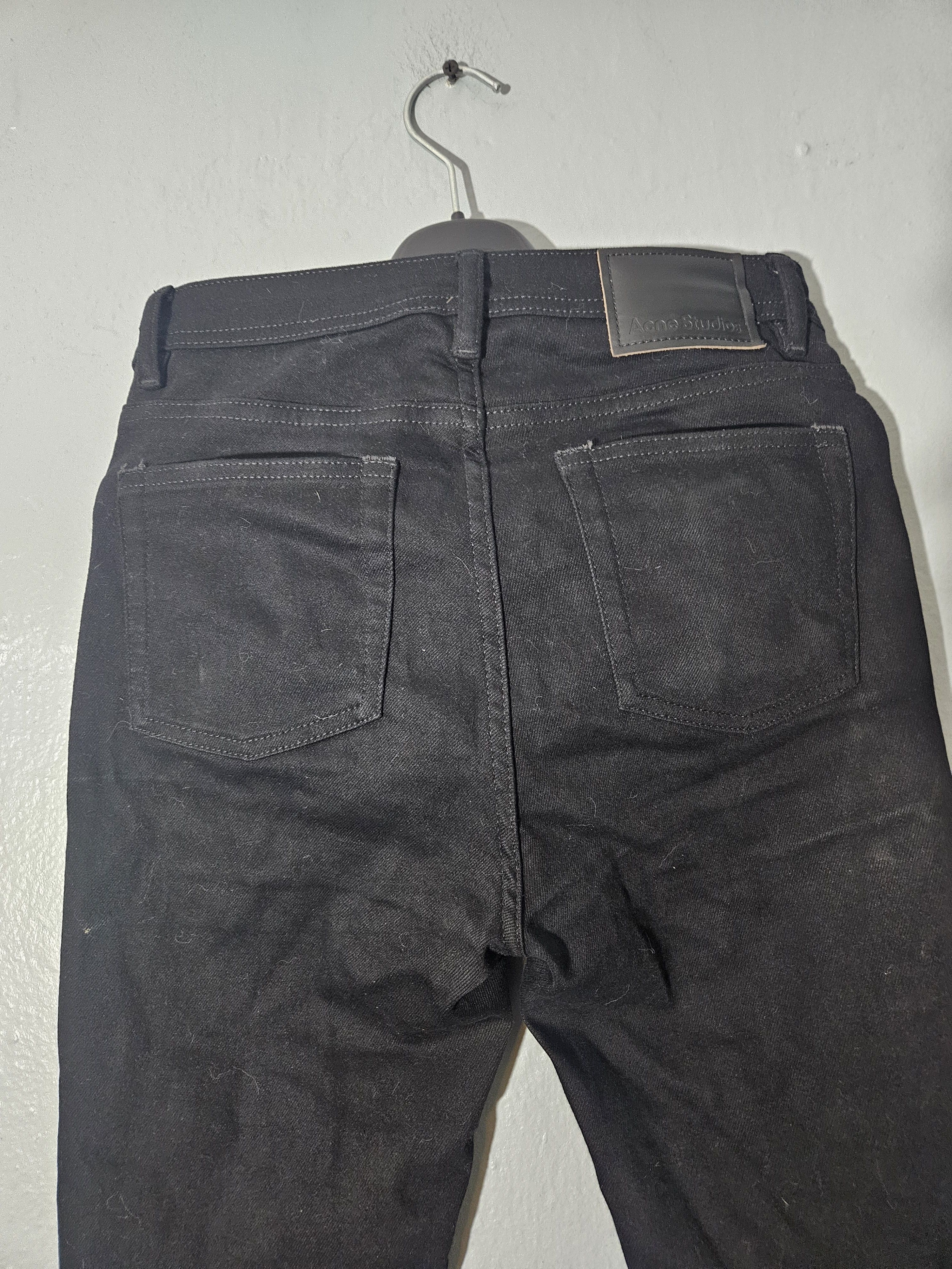 Acne Studios Peg Blk Leather Back Patch Black Denim Jeans Size US 27 - 3 Thumbnail