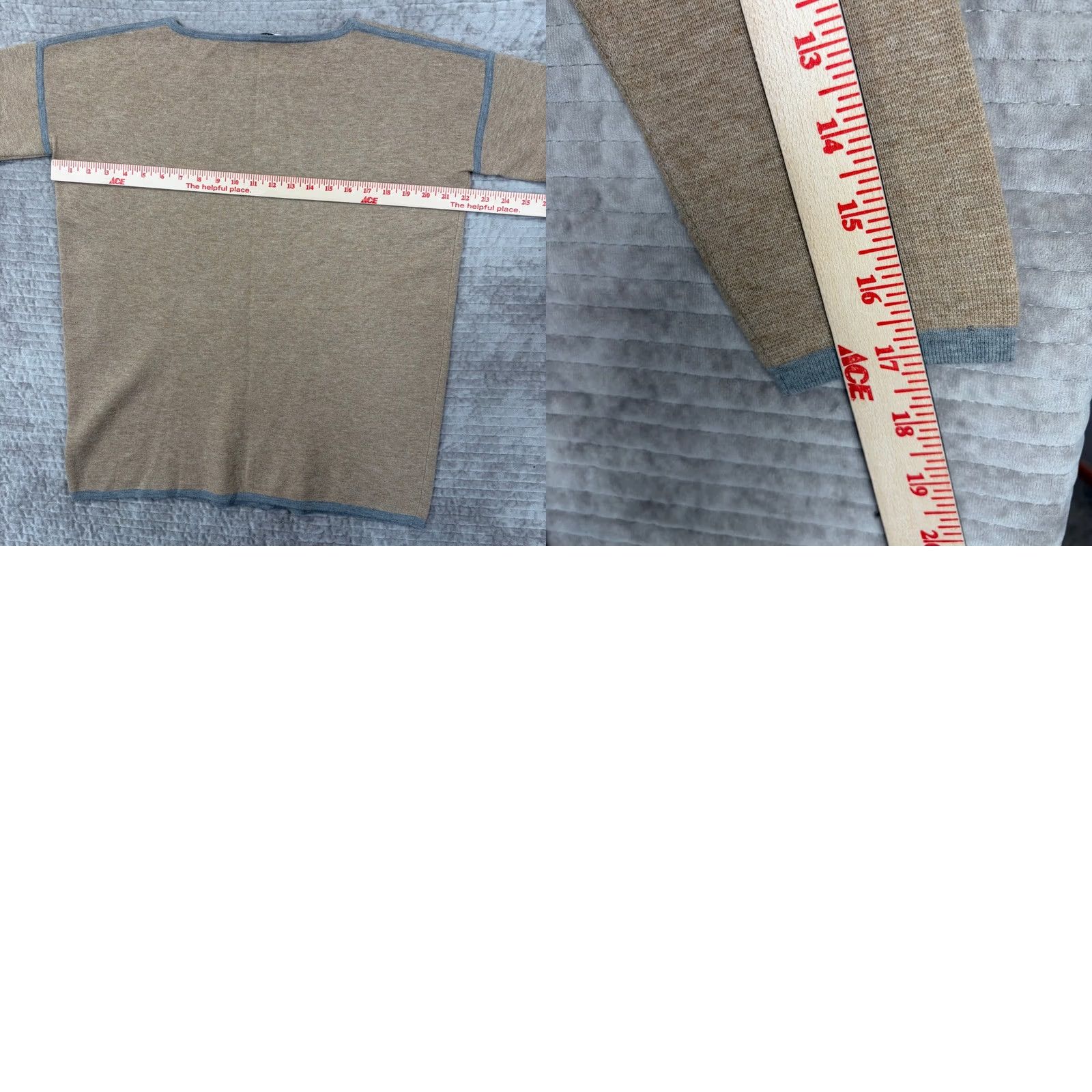 Max Mara MaxMara Sweater Crew Neck Wool Blend Cashmere Tan Grey Trim, 3/4 Sleeve, Size S, Womens, Casual Workwear Size S / US 4 / IT 40 - 8 Thumbnail