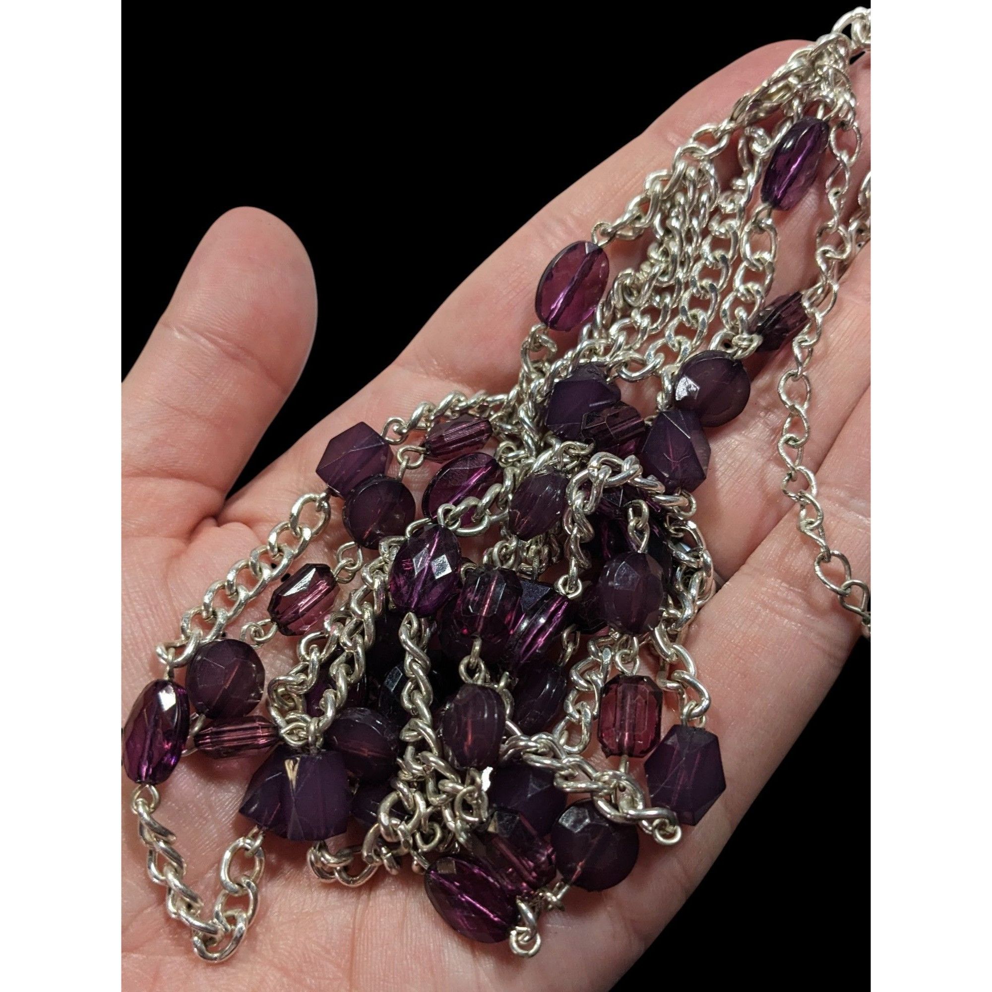 Other Elegant Layered Purple And Silver Tone Beaded Chain Necklace Size ONE SIZE - 3 Thumbnail