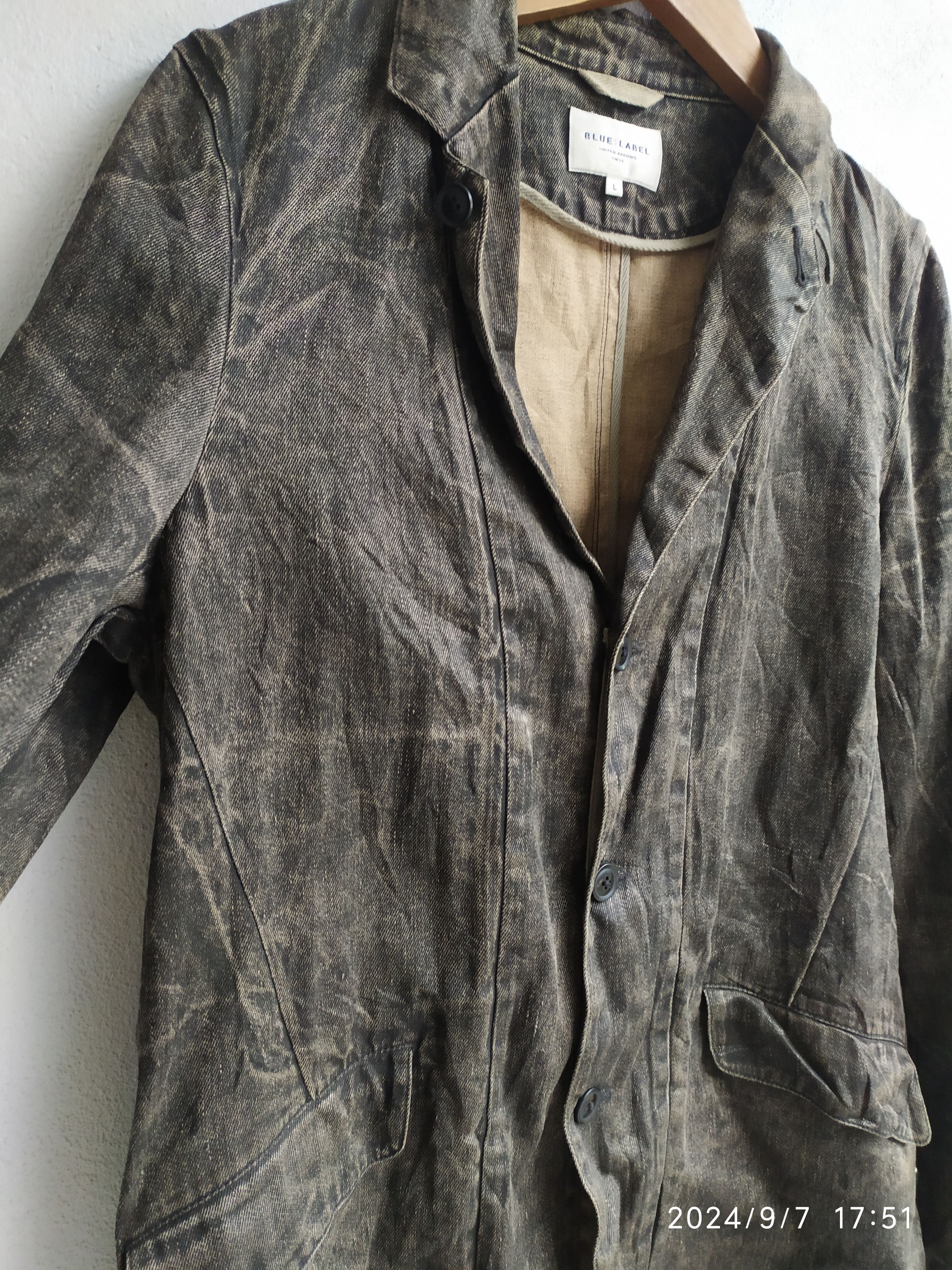 14th Addiction × If Six Was Nine × Japanese Brand United Arrows Blue Label Distressed Denim Blazer Jacket Size US L / EU 52-54 / 3 - 4 Thumbnail