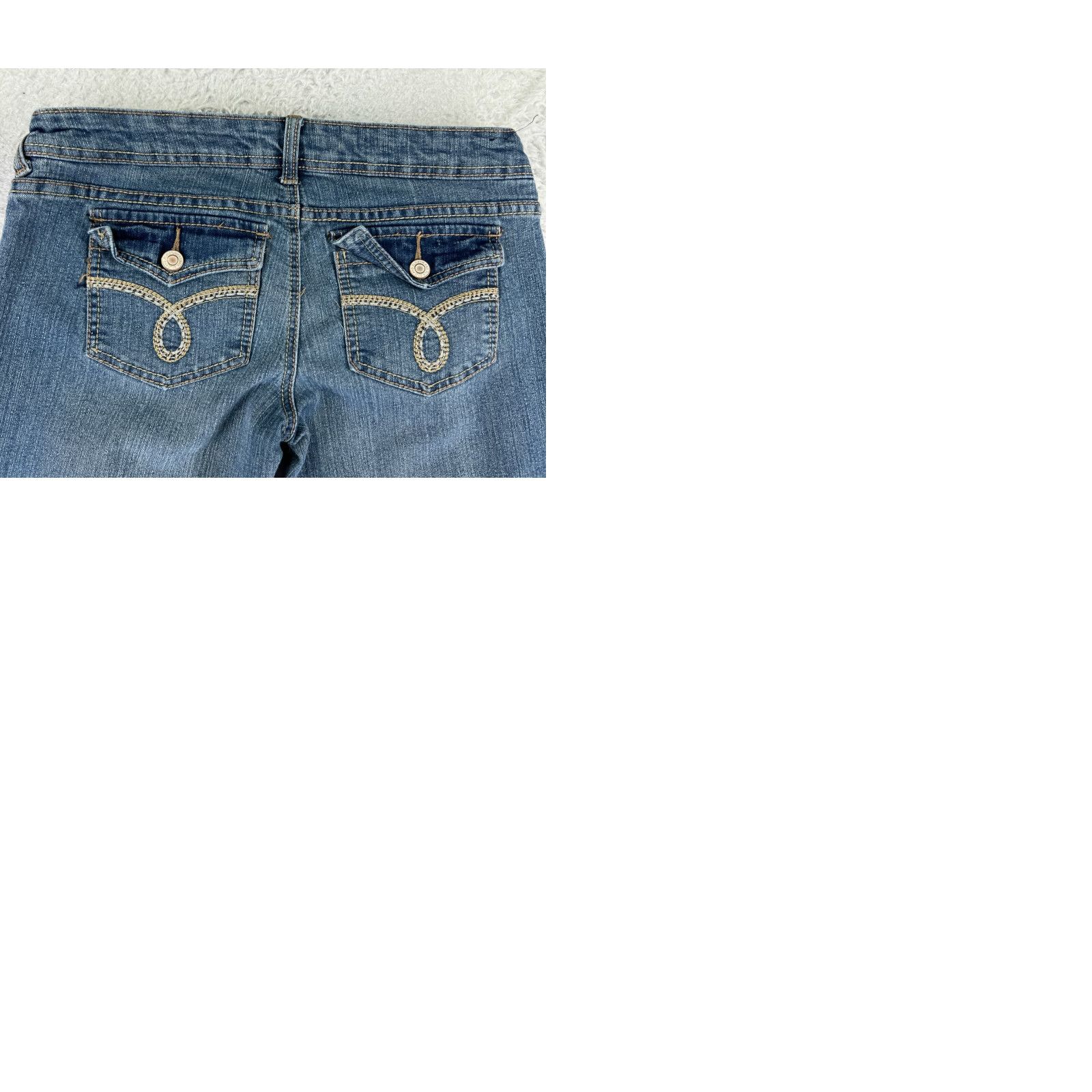 Vintage Rue21 Pants Womens 7 Blue Denim Jeans Flared Cotton Blend Stretch Embroidered Size 28" / US 6 / IT 42 - 10 Thumbnail