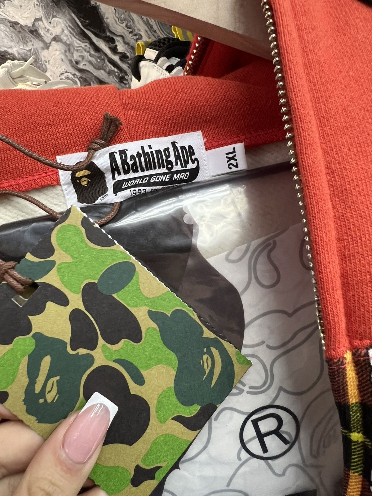 Bape Bape Red Plaid Shark FullZip Size US XXL / EU 58 / 5 - 6 Thumbnail