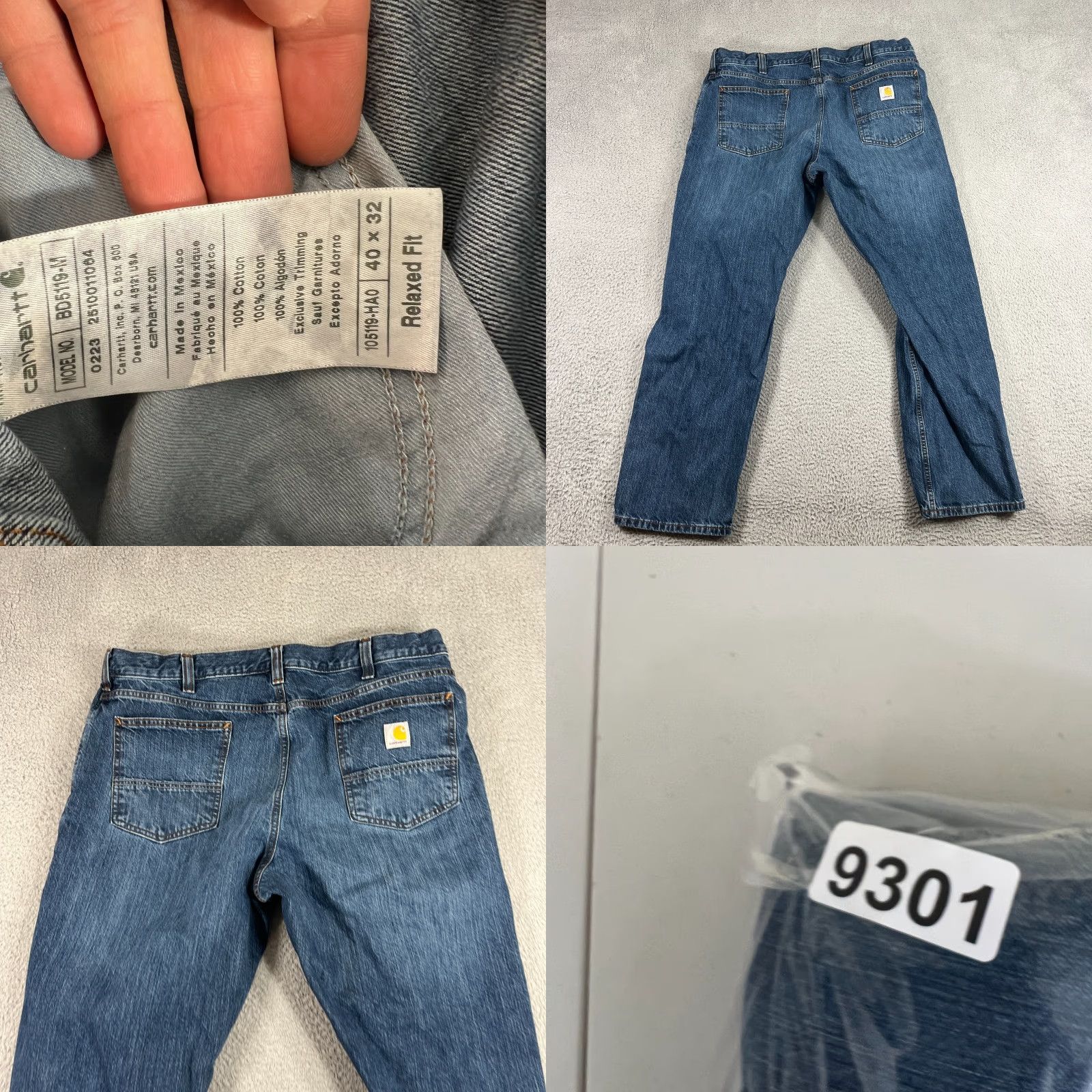 Carhartt VINTAGE Carhartt Relaxed Jeans Mens 40x32 Blue Denim Straight High Rise 12+ Button Zip Pockets Logo 100% Cotton Regular Inseam 32 Size US 40 / EU 56 - 8 Thumbnail