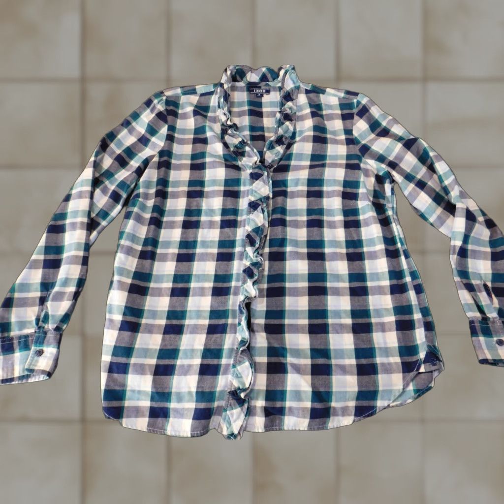 Izod IZOD Shirt Womens Button-Up Casual Plaid Blue Medium Size M / US 6-8 / IT 42-44 - 1 Thumbnail