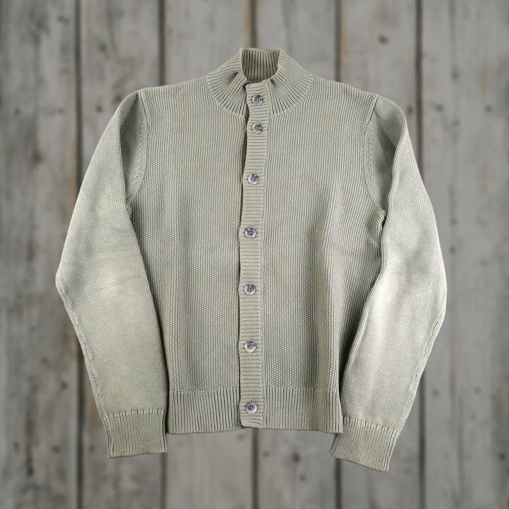 Olive AETHER Cardigan Sweater Shirt Mens L Olive Green Cotton Button Mock Neck Knit Size US L / EU 52-54 / 3 - 1 Thumbnail