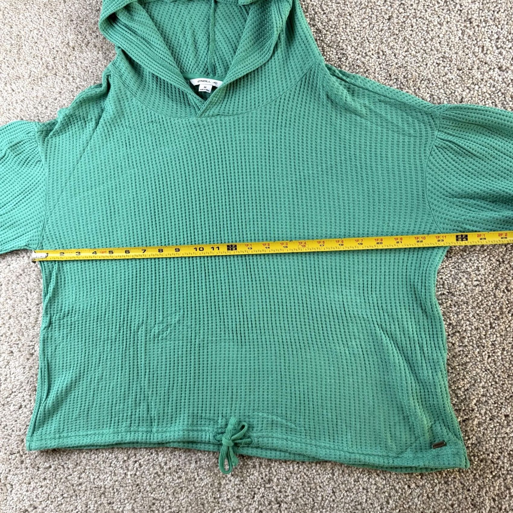 O'Neill O'Neill Shirt Womens Medium Green Waffle Knit Hooded Drawstring Hem Top Size M / US 6-8 / IT 42-44 - 6 Thumbnail