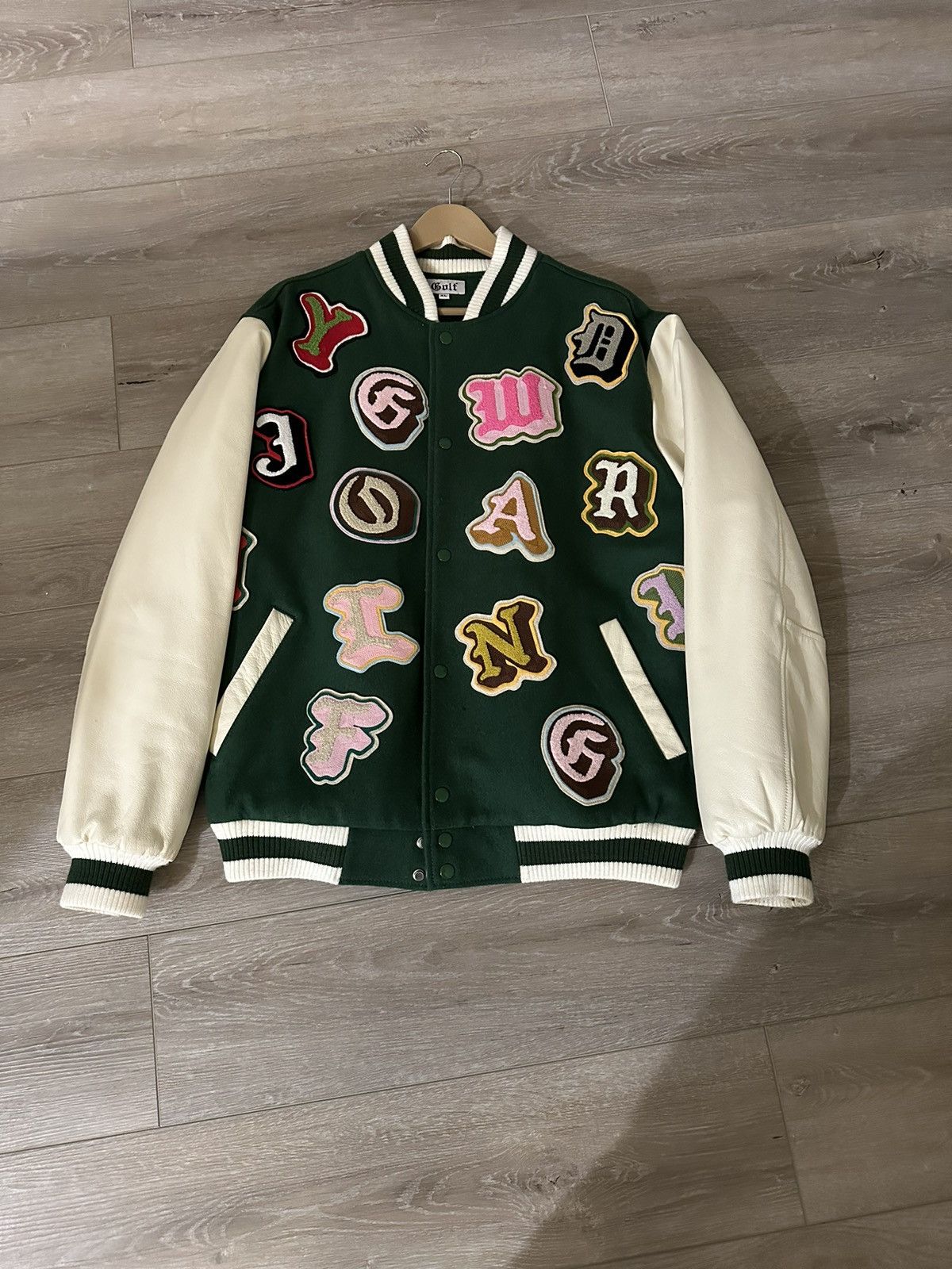 Image of Golf Wang Letterman Varsity Jacket in Green, Men's (Size XL)