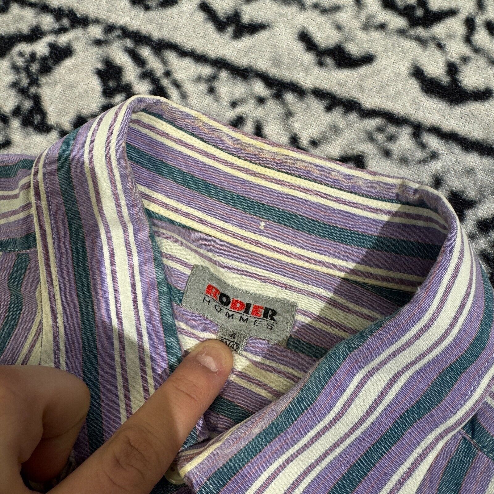 Vintage Vintage Rodier Unisex Purple White Cotton Shirt Size L Short Size US L / EU 52-54 / 3 - 5 Thumbnail