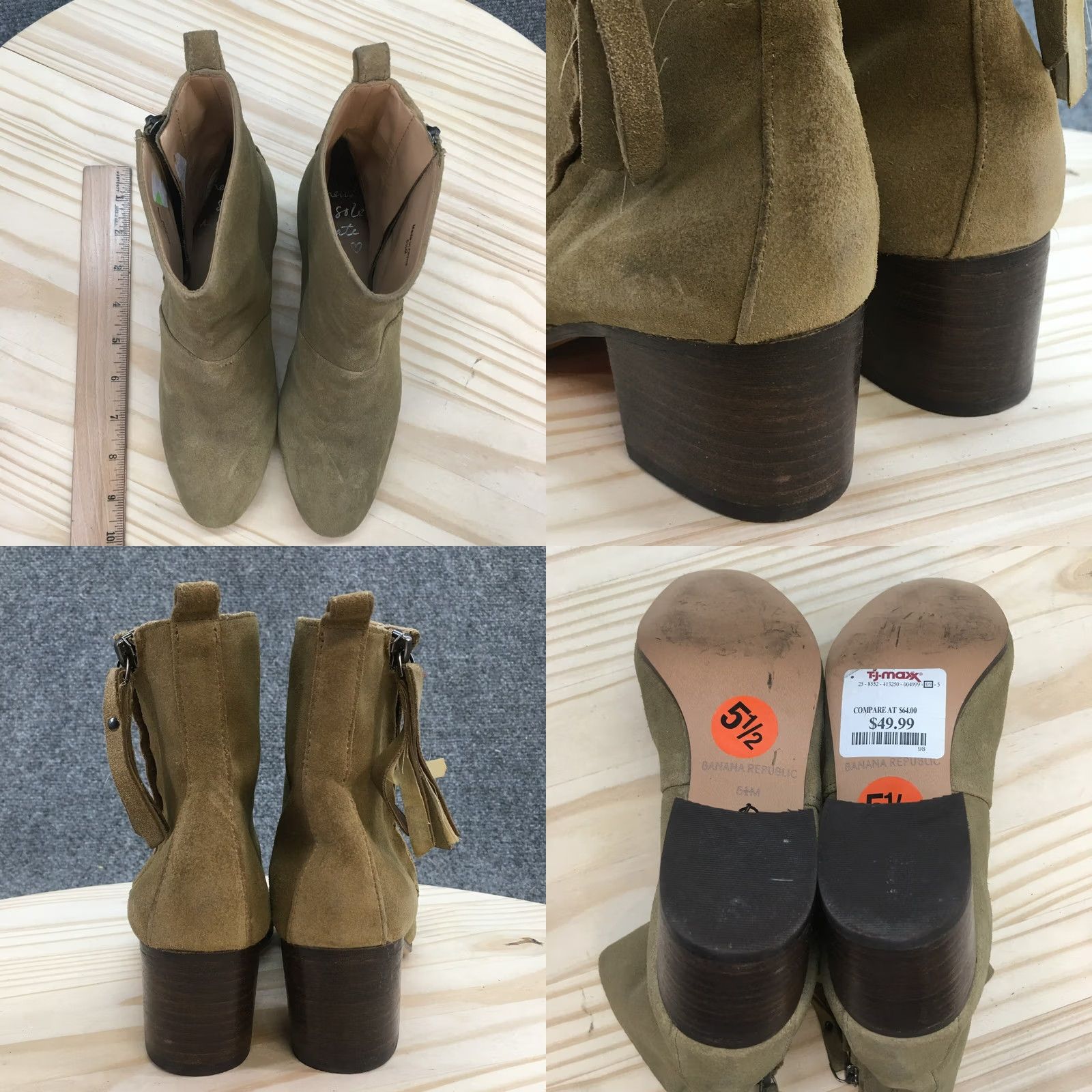 Banana Republic Banana Republic Boots Womens Lydia Green Suede Heeled Side Zip Tasseled 5.5 M Bootie Womens Green Suede Boots Size US 6 / IT 36 - 8 Thumbnail