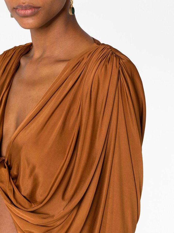 Saint Laurent Paris o1s1wg111124 Cropped Top in Shiny Jersey in Camel Size XS / US 0-2 / IT 36-38 - 6 Thumbnail