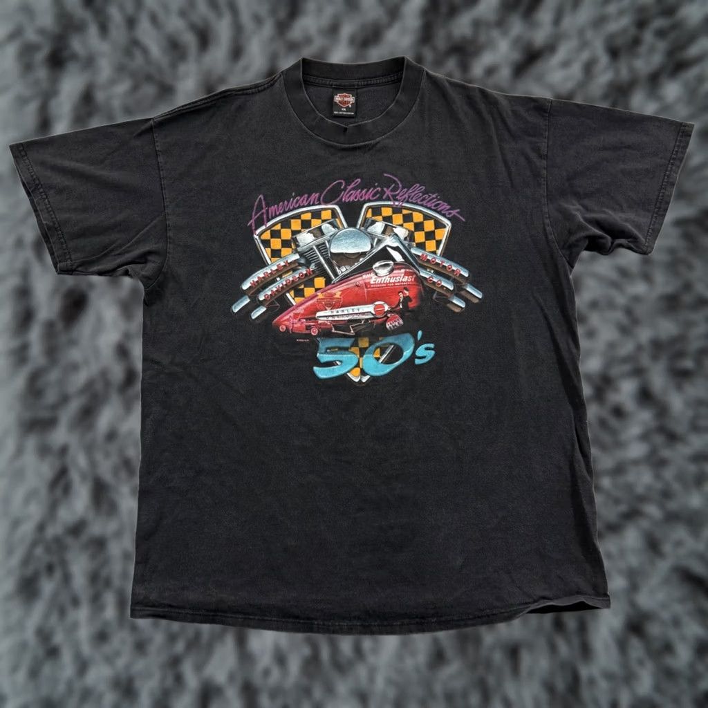 Harley Davidson VINTAGE Harley-Davidson Shirt Mens XL Black 90s Biker Motorcycle Graphic Print Crew Neck Short Sleeve Size US XL / EU 56 / 4 - 1 Thumbnail
