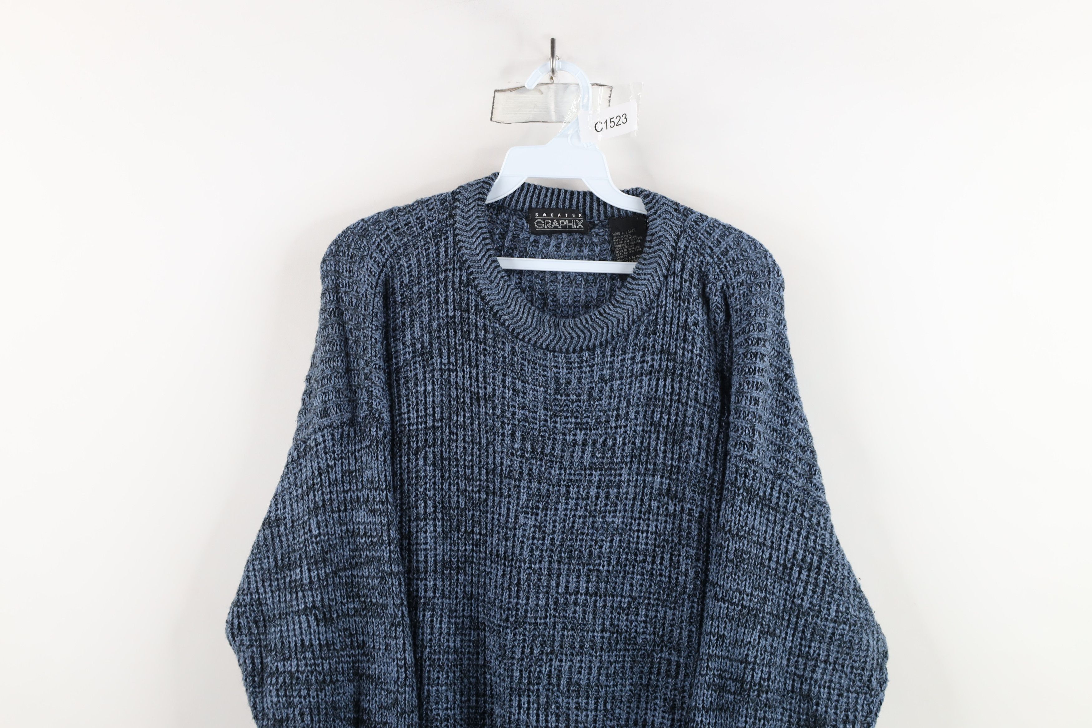 Vintage 90s Streetwear Ribbed Knit Crewneck Sweater Blue